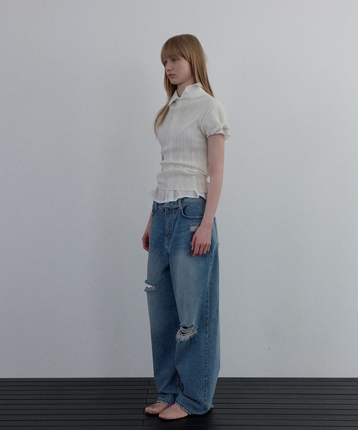 우네씬(UUNE SCENE) Pleated Half-Neck Knit_Ivory