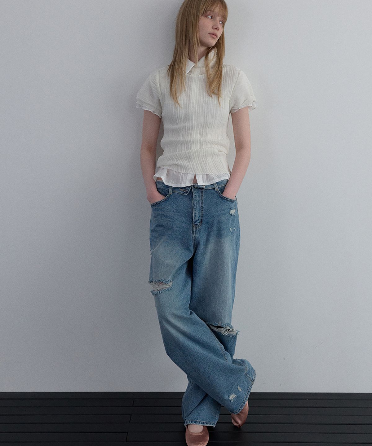 우네씬(UUNE SCENE) Pleated Half-Neck Knit_Ivory