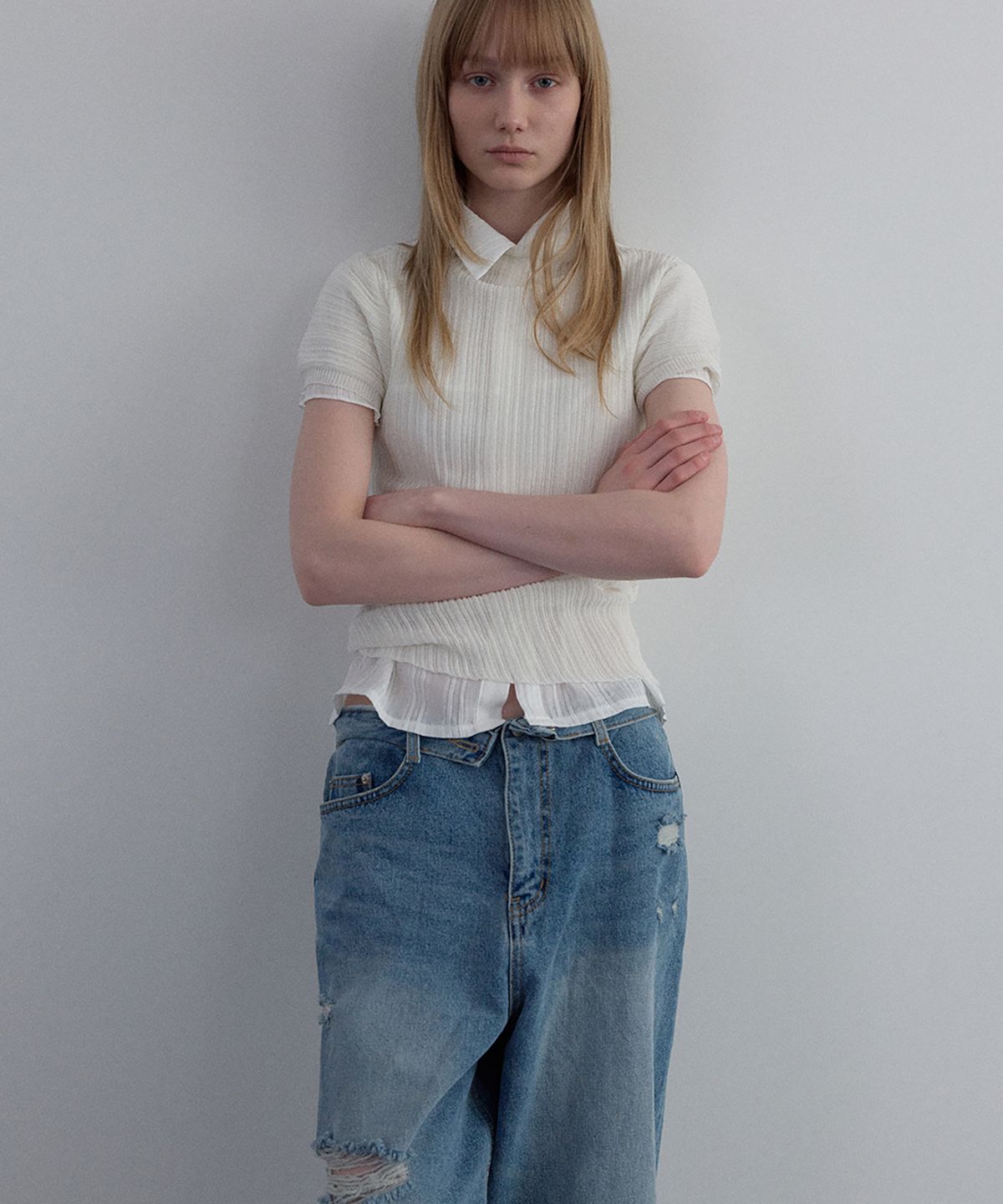 우네씬(UUNE SCENE) Pleated Half-Neck Knit_Ivory