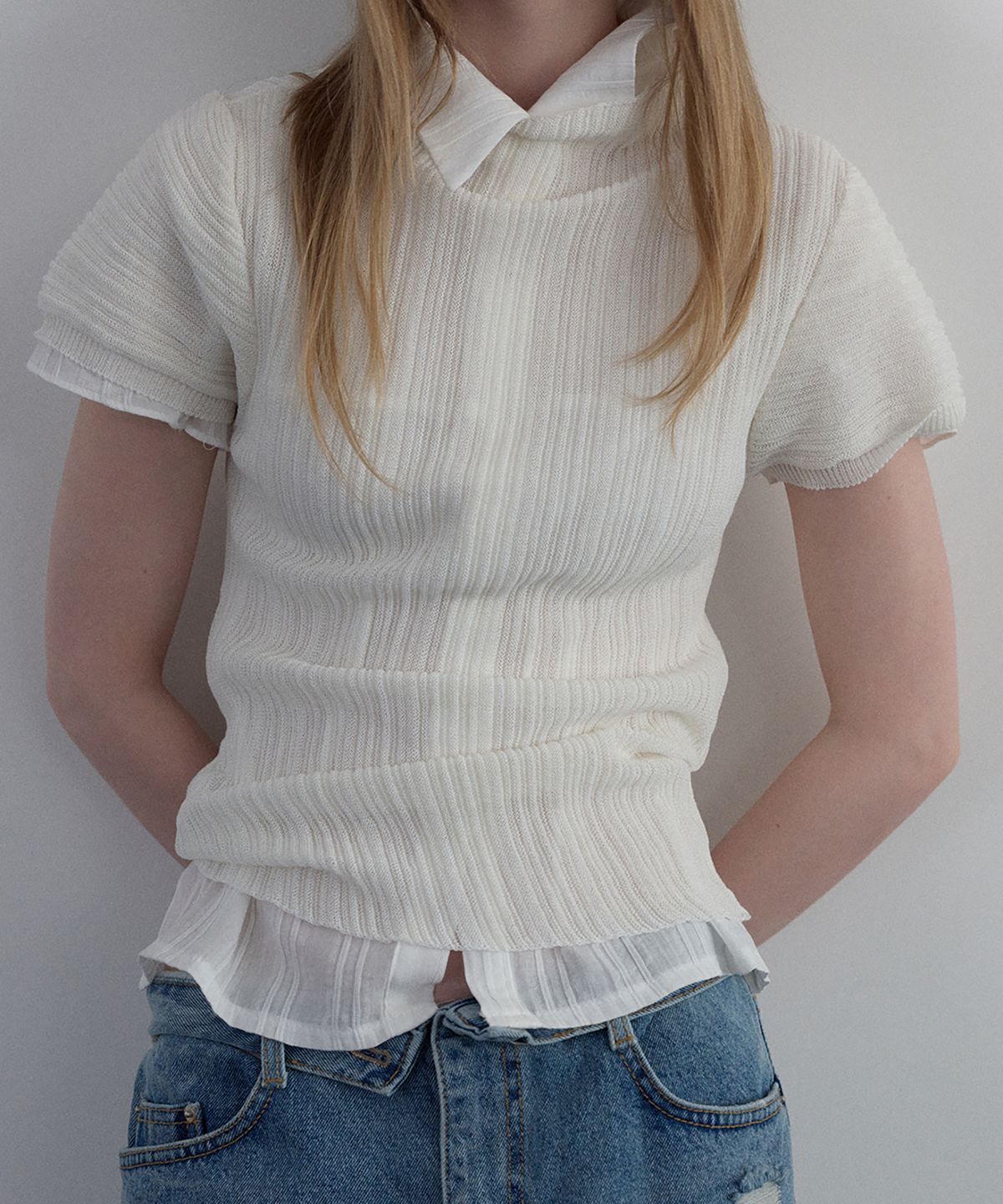 우네씬(UUNE SCENE) Pleated Half-Neck Knit_Ivory