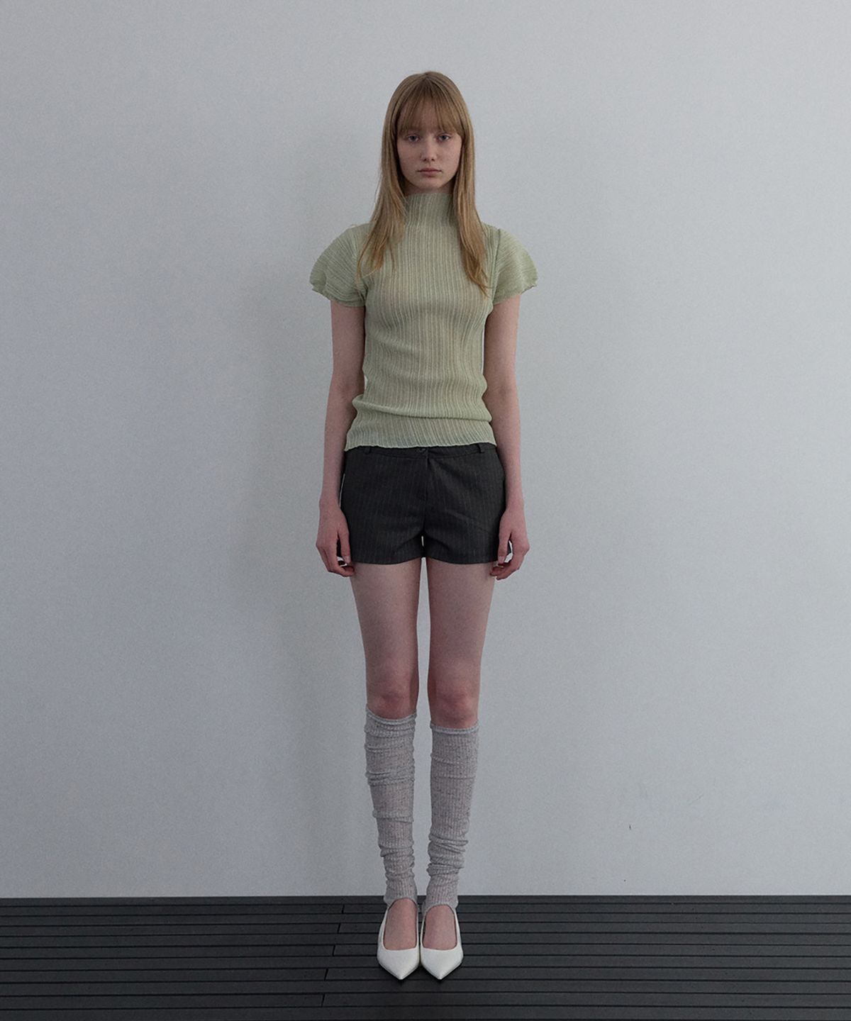 우네씬(UUNE SCENE) Pleated Half-Neck Knit_Mint