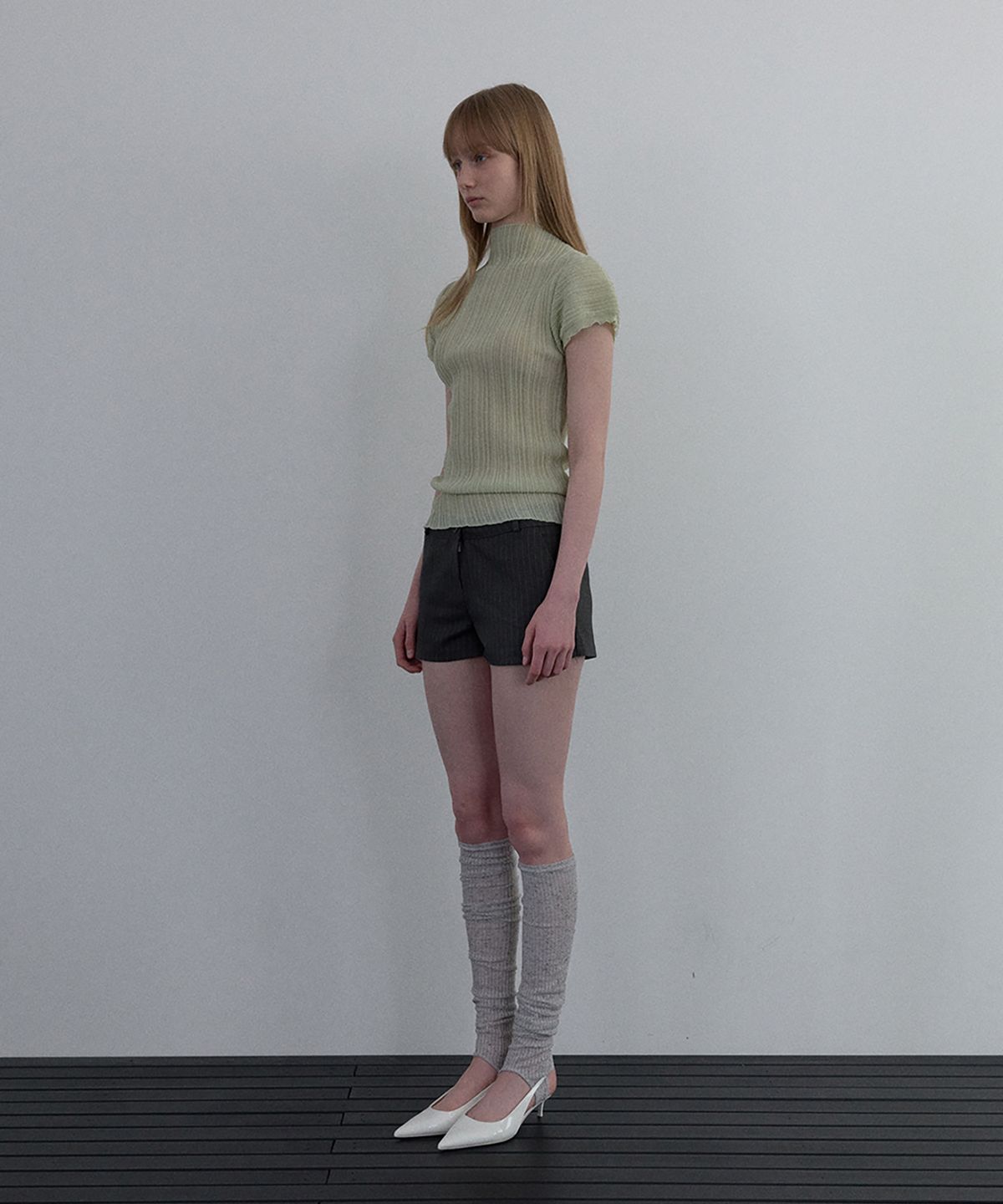 우네씬(UUNE SCENE) Pleated Half-Neck Knit_Mint