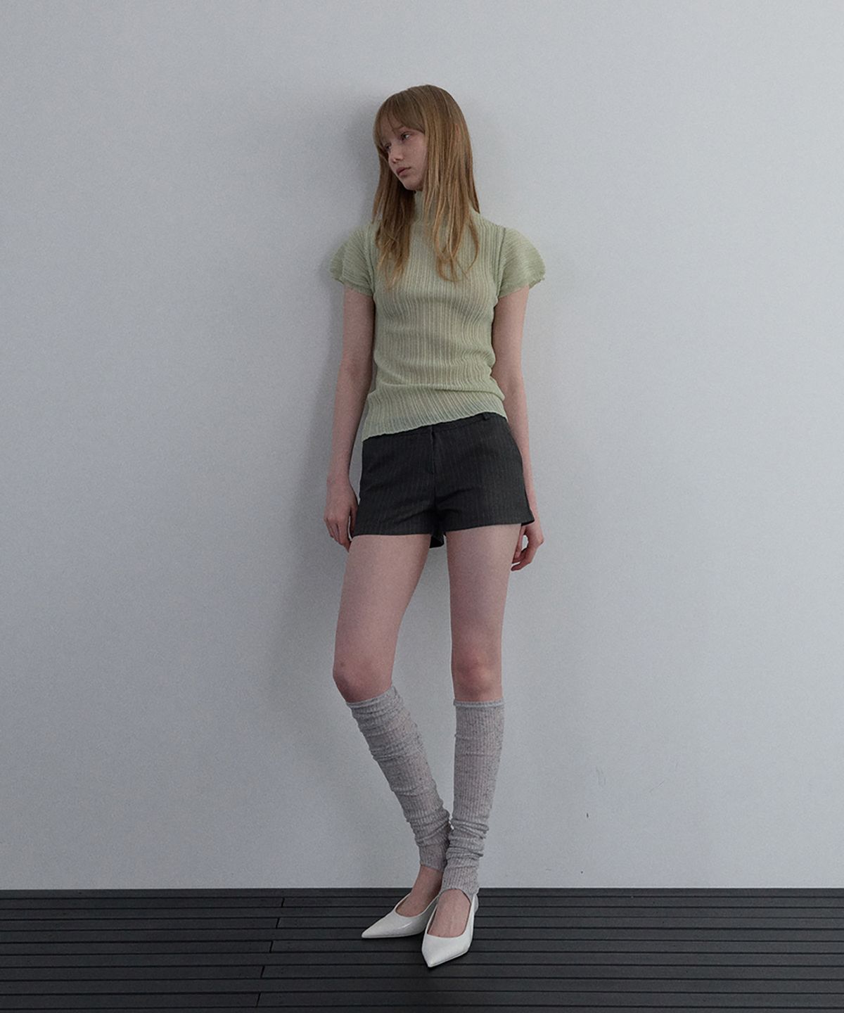 우네씬(UUNE SCENE) Pleated Half-Neck Knit_Mint