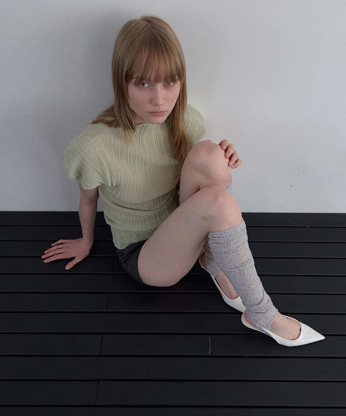 우네씬(UUNE SCENE) Pleated Half-Neck Knit_Mint