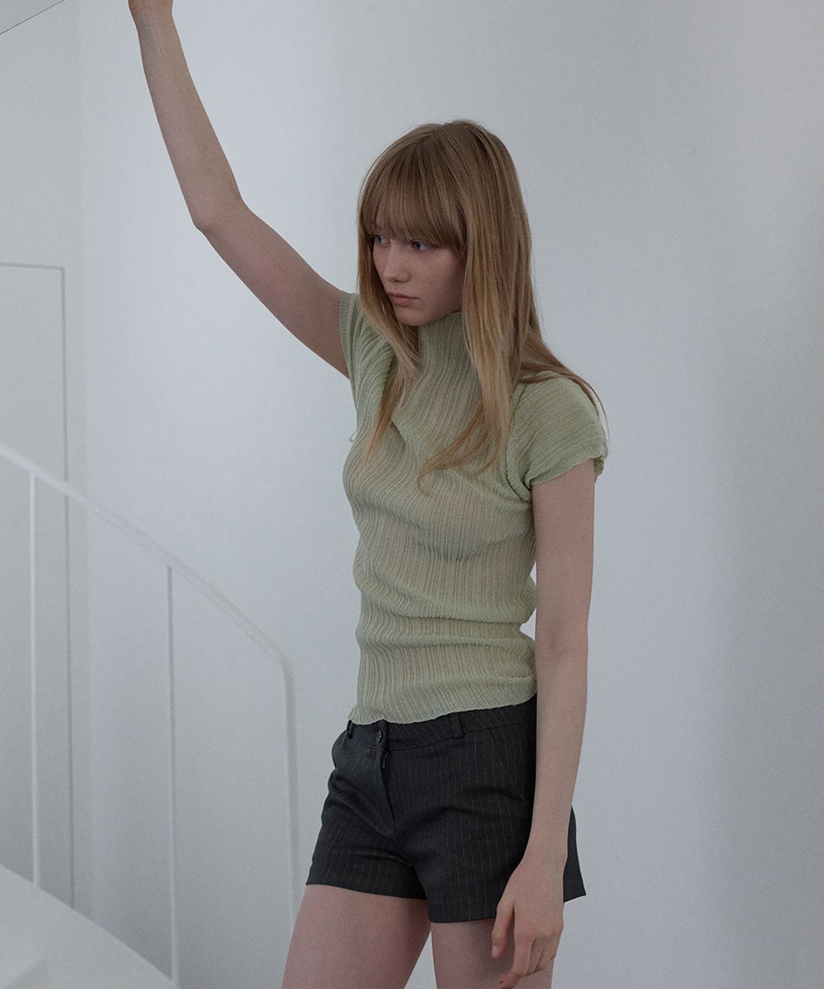 우네씬(UUNE SCENE) Pleated Half-Neck Knit_Mint