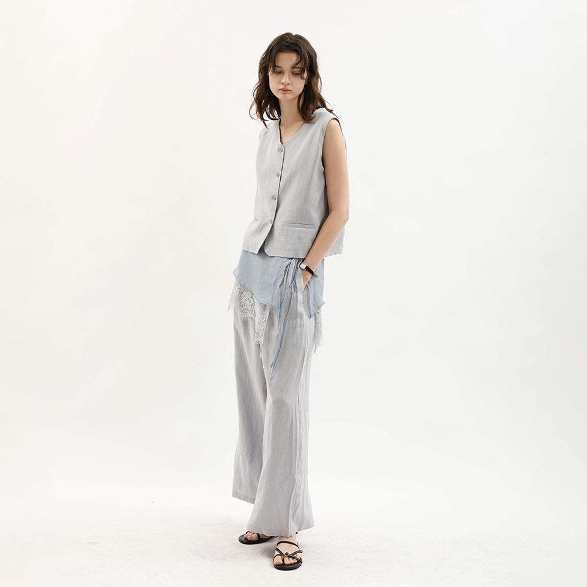 웬스데이딜라잇(WEDNESDAY DELIGHT) WD_Sleeveless vest and lace overlay pants set_BLUE