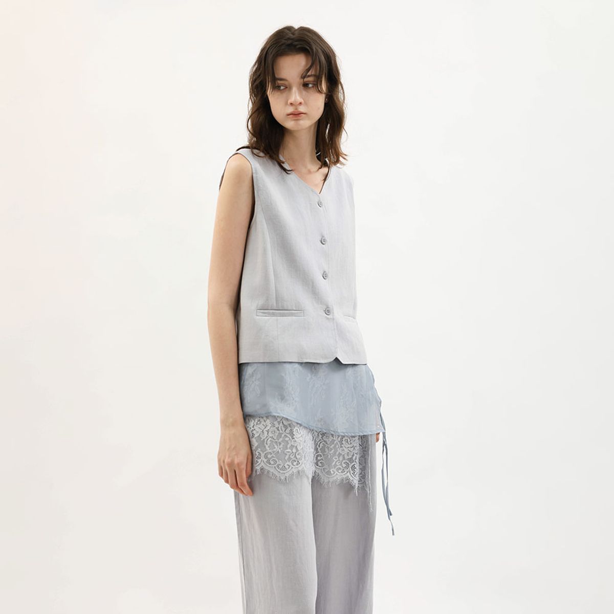 웬스데이딜라잇(WEDNESDAY DELIGHT) WD_Sleeveless vest and lace overlay pants set_BLUE