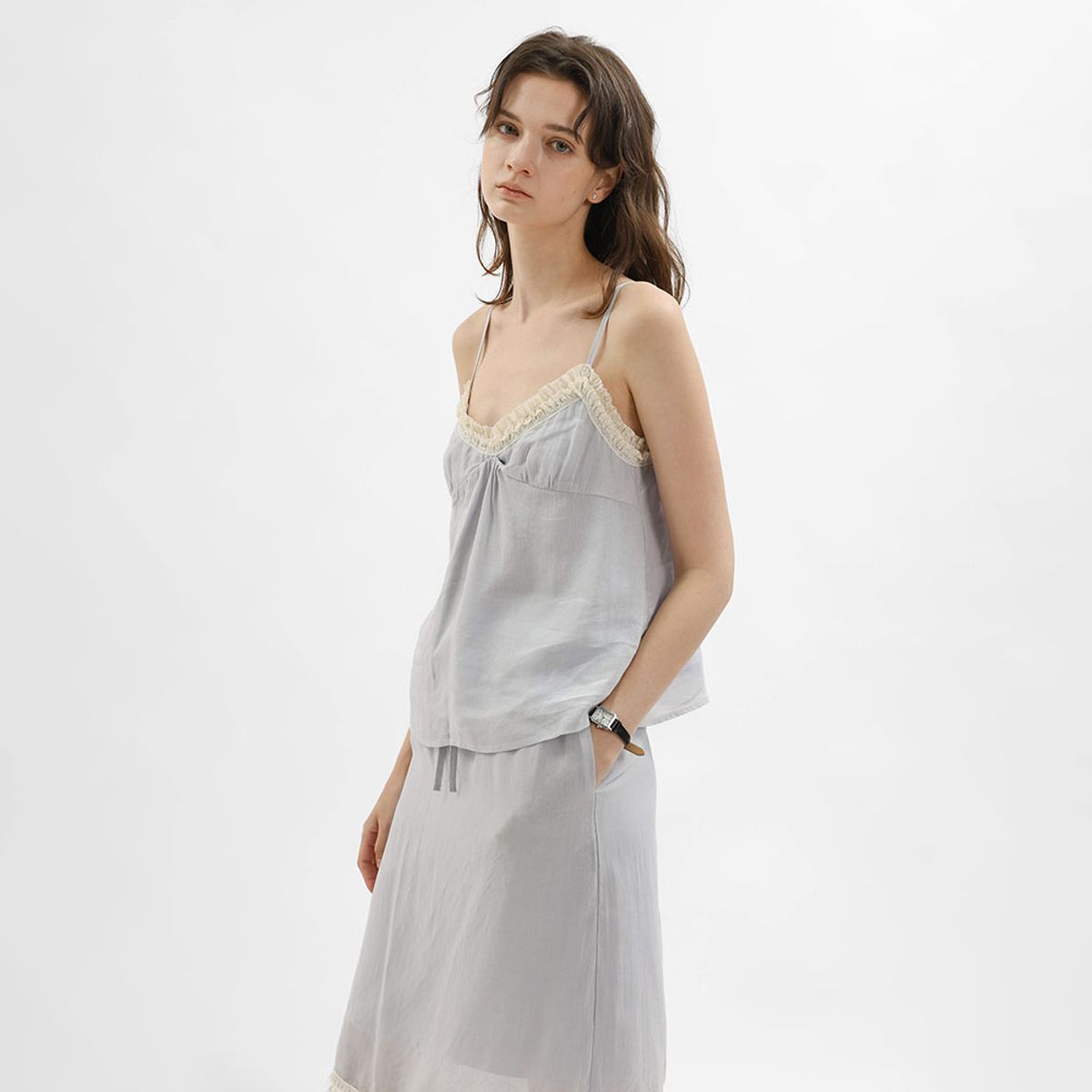 웬스데이딜라잇(WEDNESDAY DELIGHT) WD_Lace camisole top and layered skirt set_BLUE