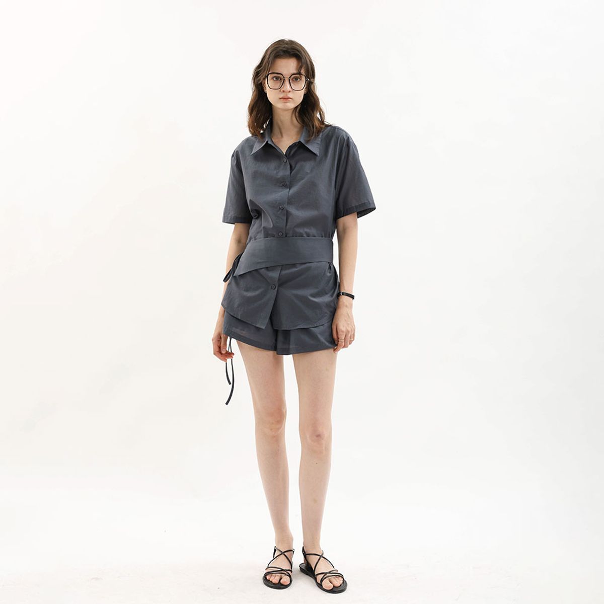 웬스데이딜라잇(WEDNESDAY DELIGHT) WD_Relaxed fit shirt and short pants set_CHARCOAL