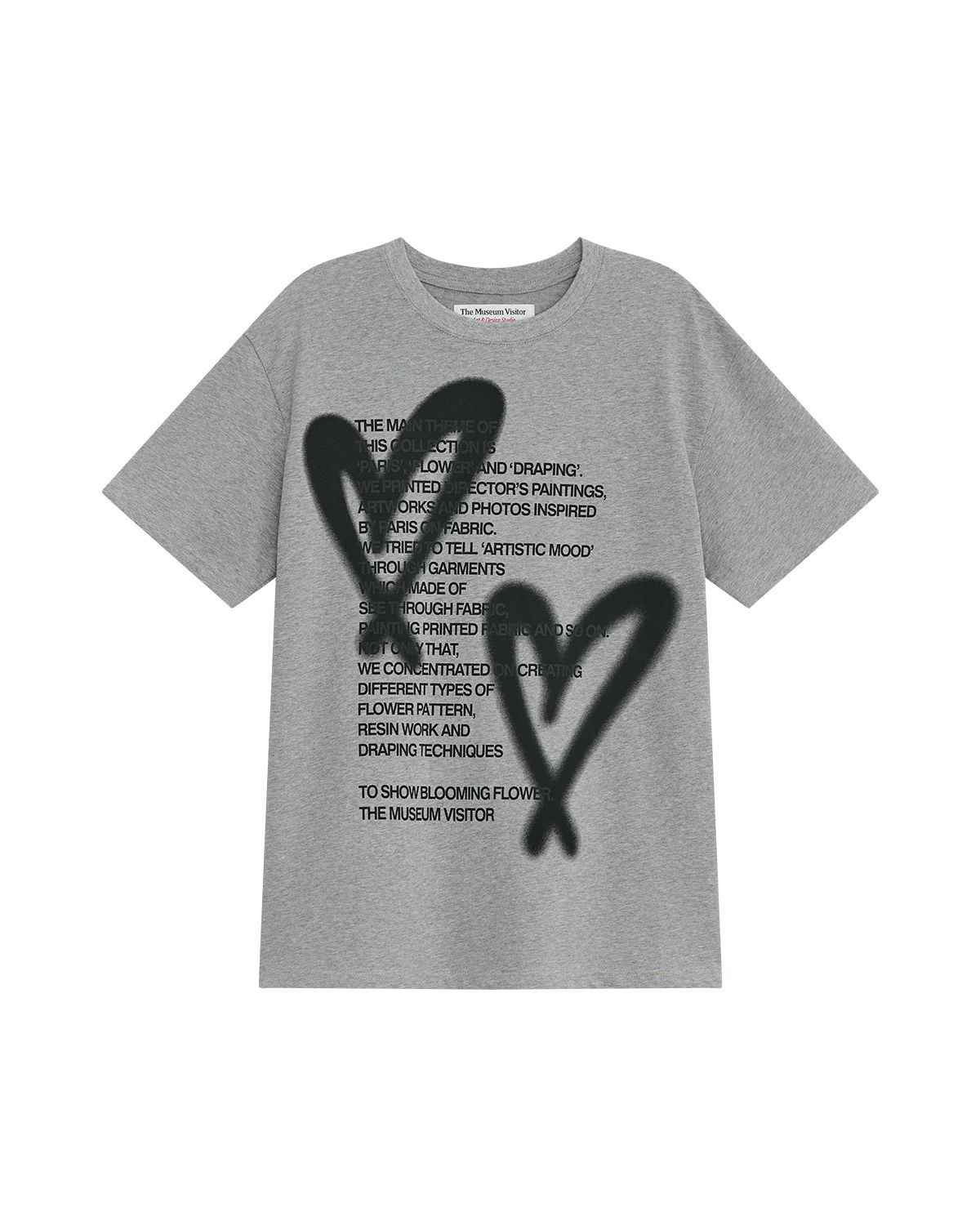 더뮤지엄비지터(THEMUSEUMVISITOR) HEART PRINTED OVERFIT T-SHIRT (MELANGE GREY)