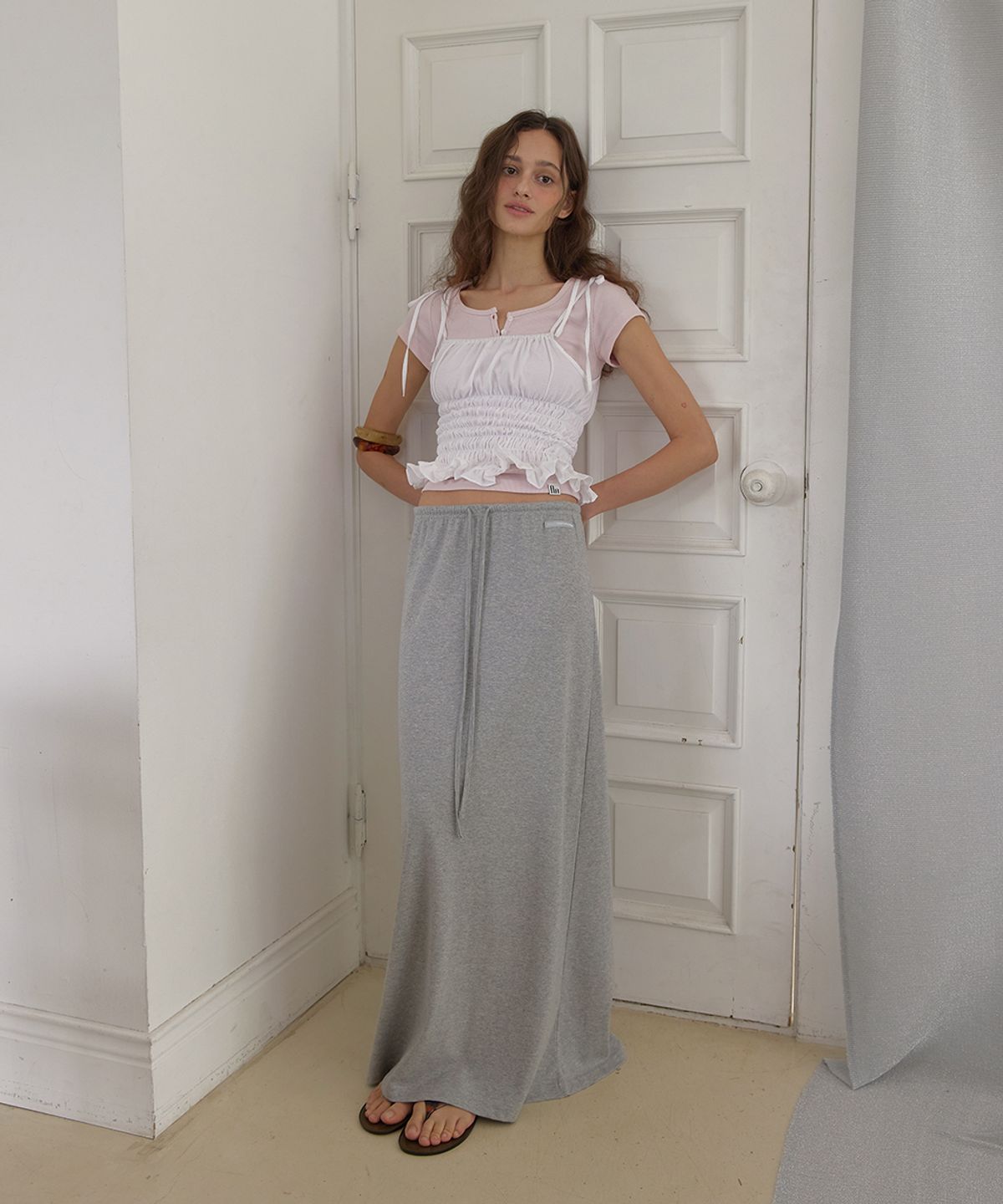 어패럴아카이브(APPAREL ARCHIVE) Softie maxi banding skirt - Gray