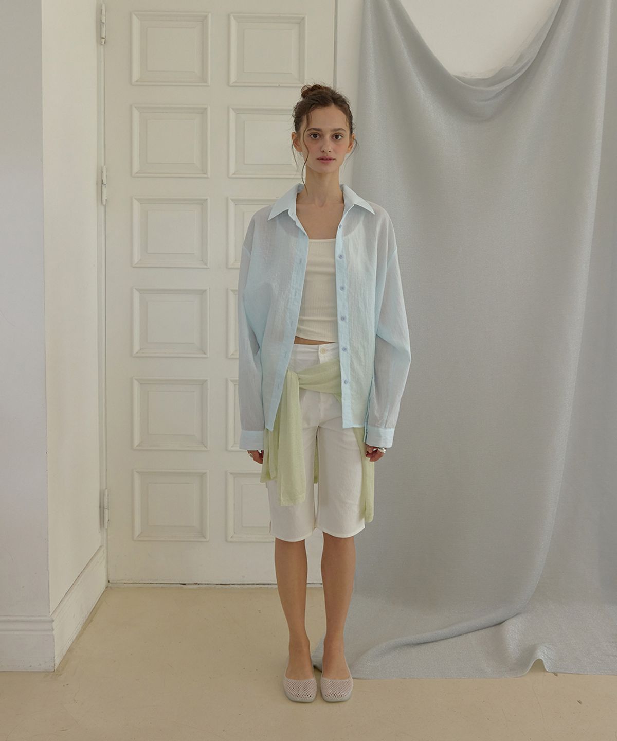 어패럴아카이브(APPAREL ARCHIVE) Airy sheer shirt - Skyblue