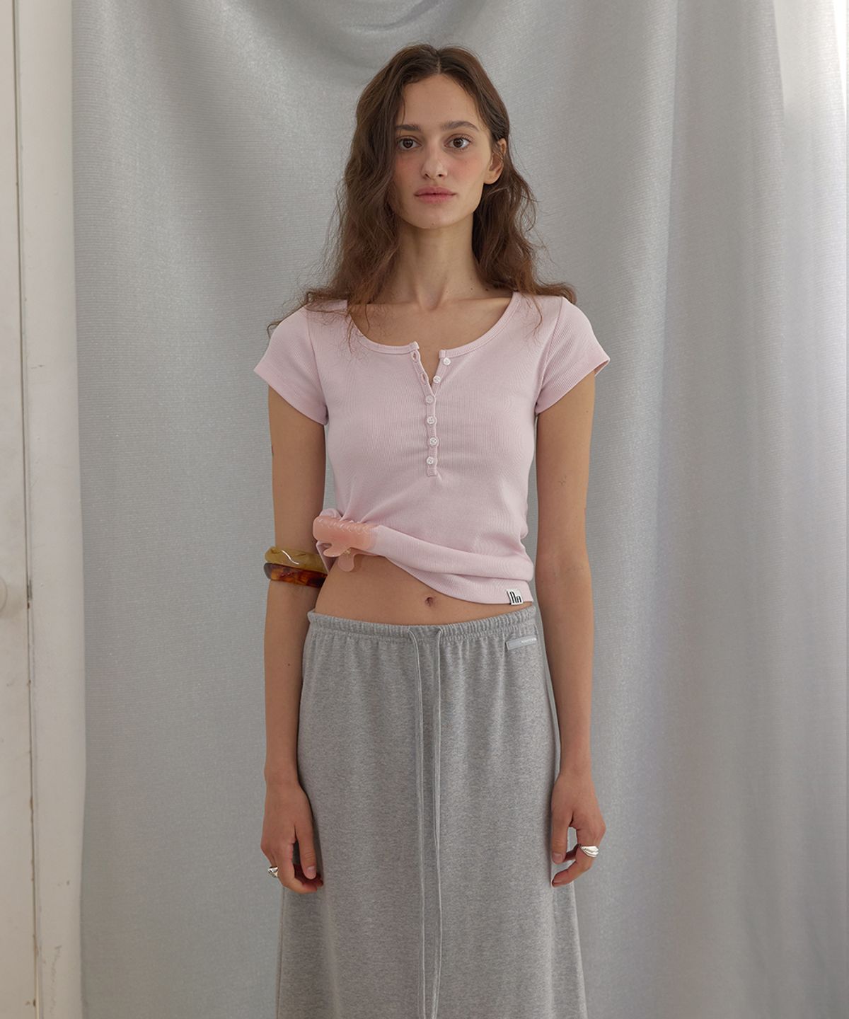 어패럴아카이브(APPAREL ARCHIVE) Enter half sleeve button tee - Pink