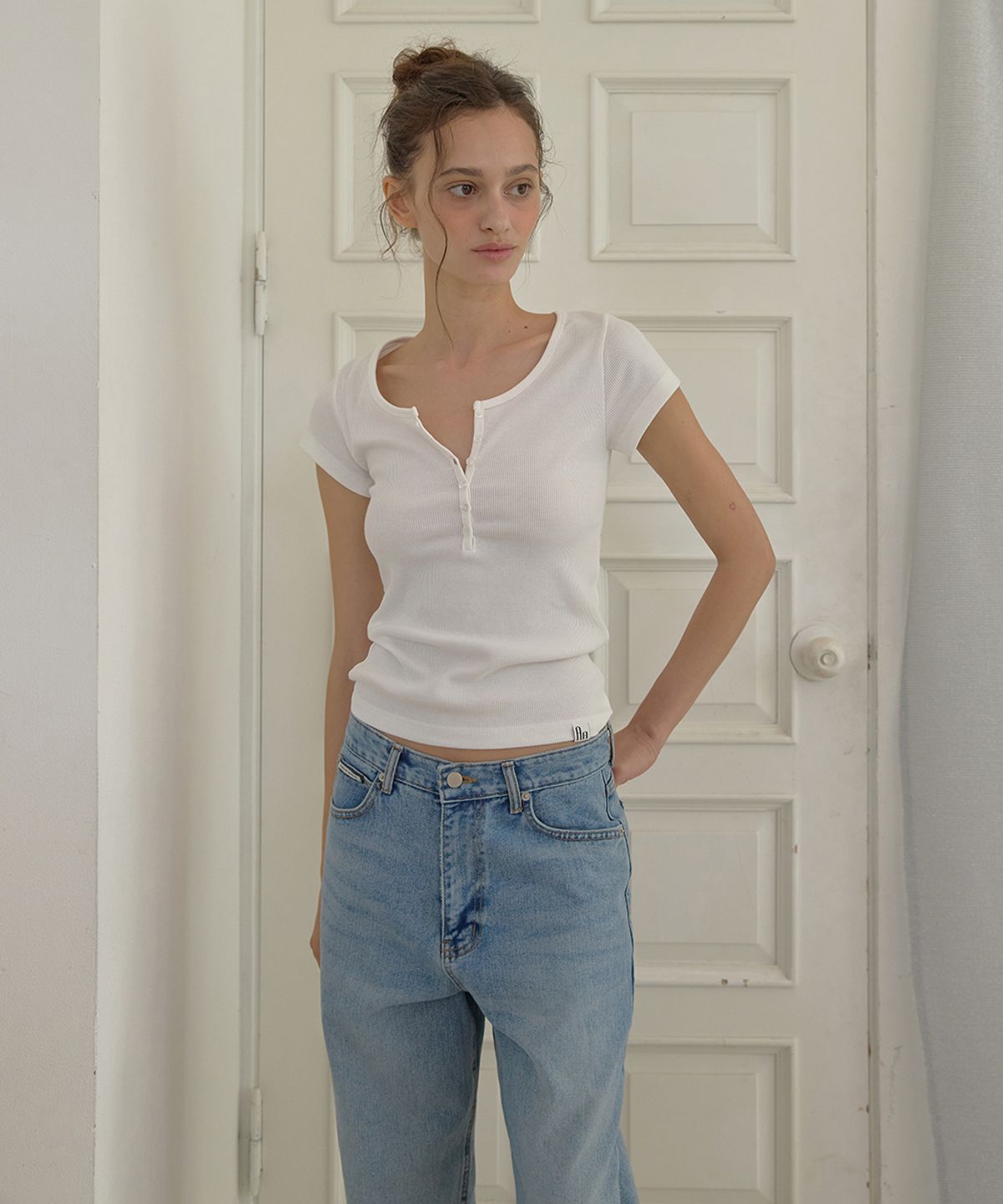 어패럴아카이브(APPAREL ARCHIVE) Enter half sleeve button tee - Ivory