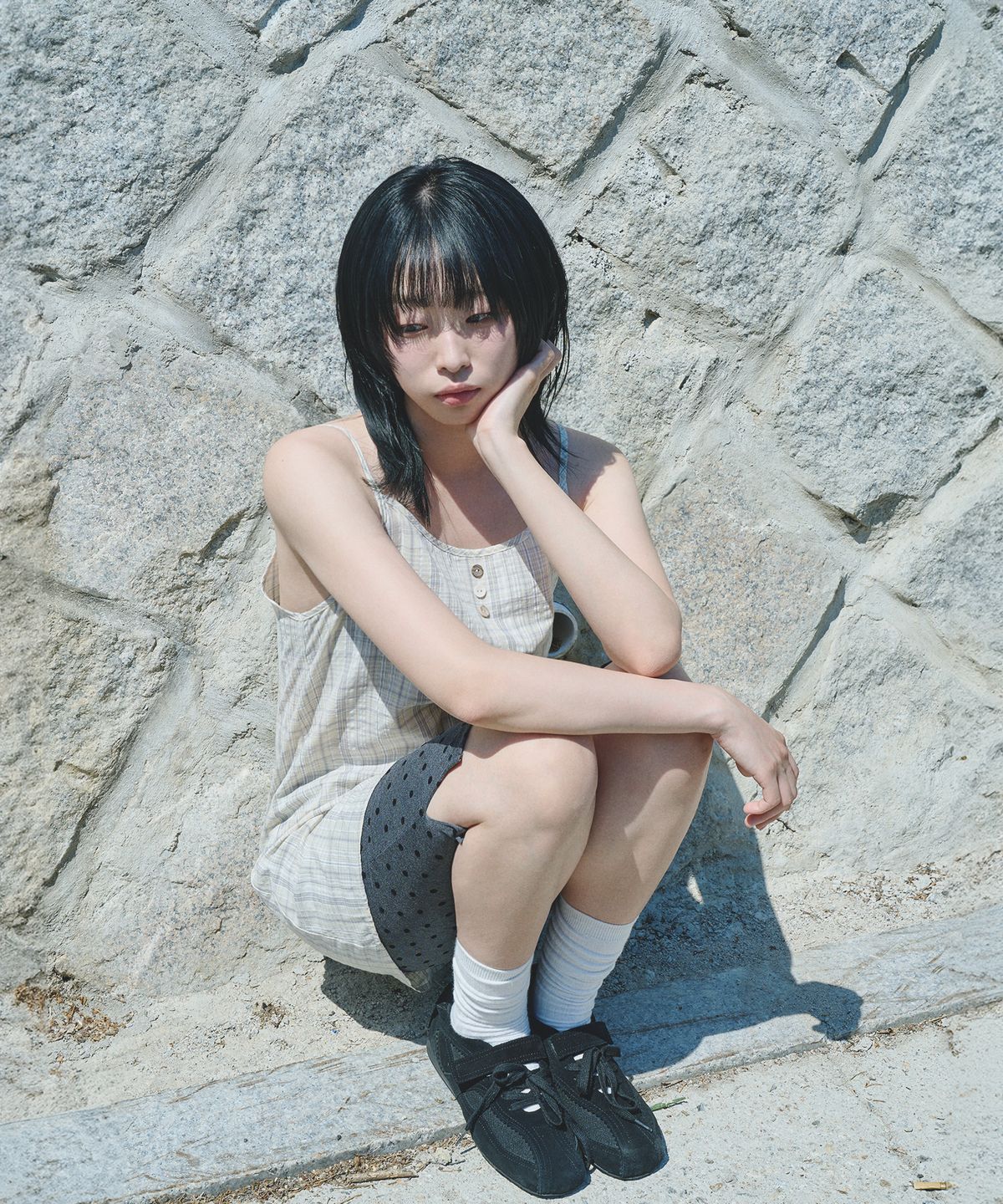 미헤브(MIHEV) [블루클로젯 X 미헤브] 체크 레이어드 슬리브리스 원피스 버터옐로우