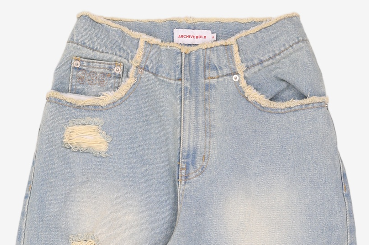 아카이브 볼드(ARCHIVE BOLD) DESTROYED DENIM PANTS (LIGHT BLUE) M