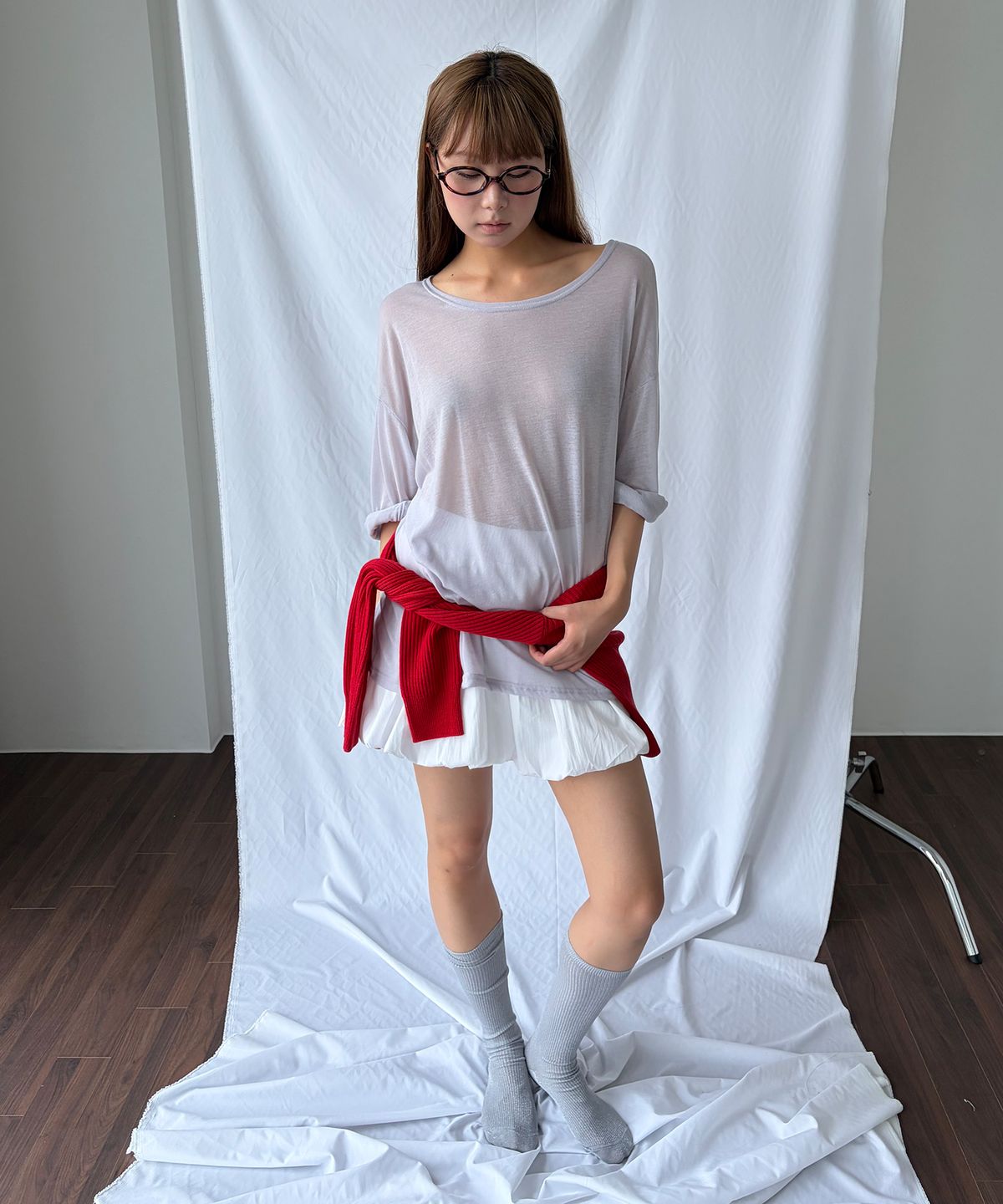 칙스(CHICKS) 소프트 거즈 레이어드 오버핏 긴팔 티셔츠