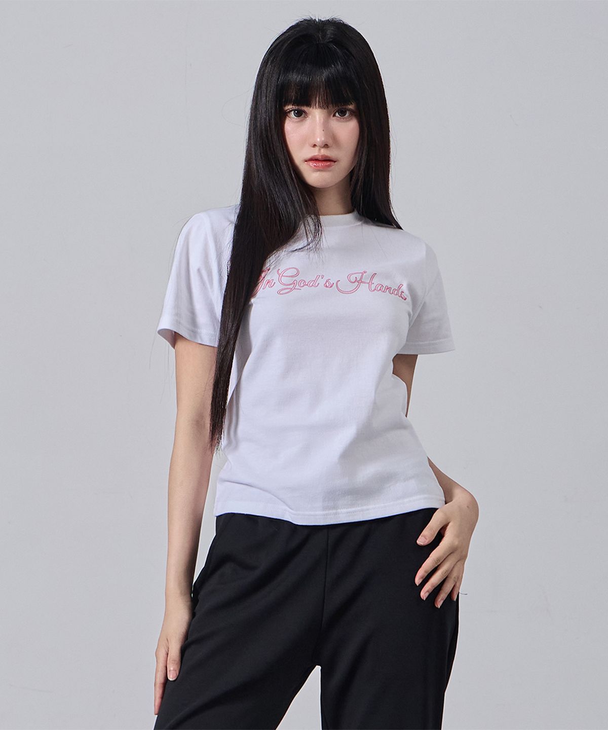 앨빈클로(ALVINCLO) [우먼] ANGEL LETTER 세미크롭 반팔티 AST3705 (3COLOR)