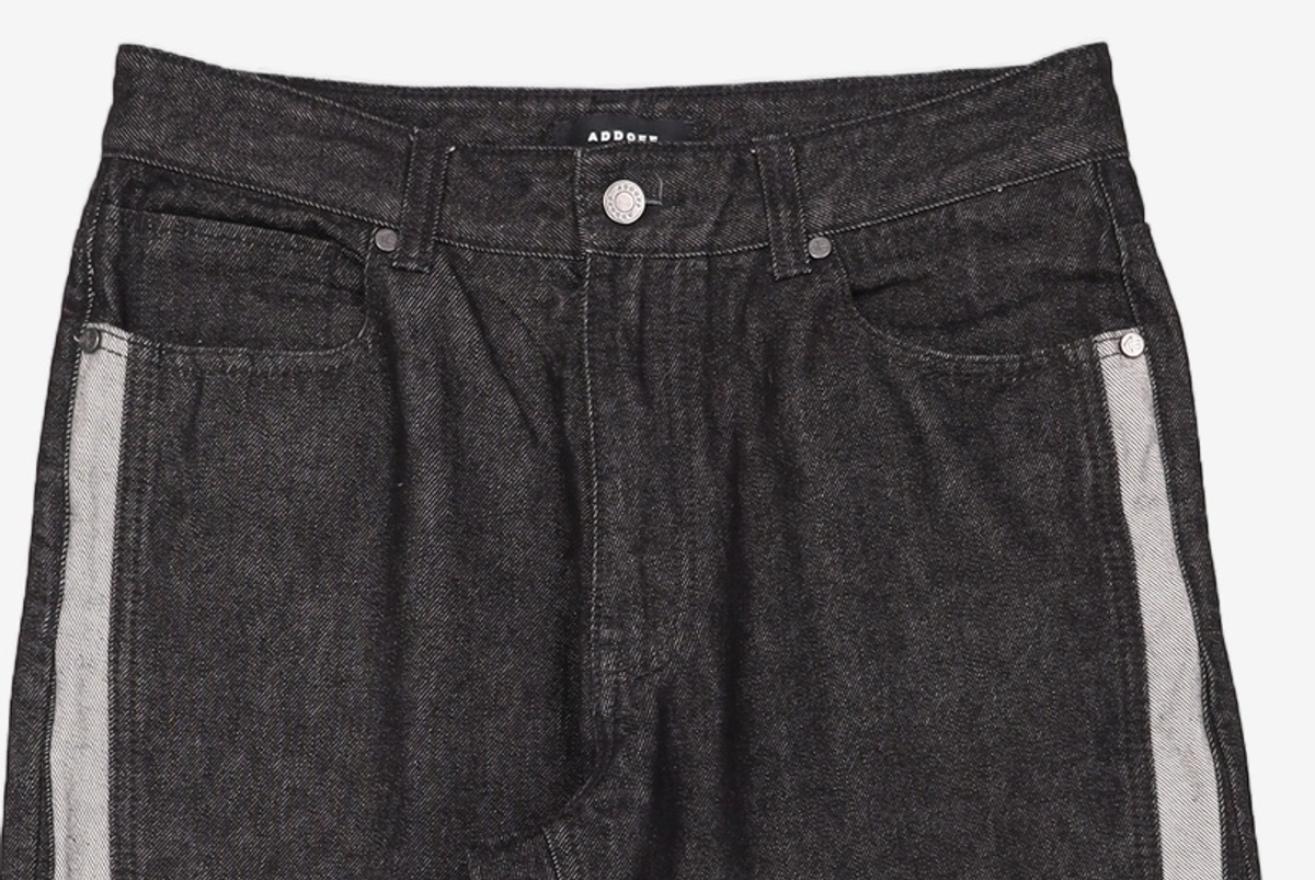 애드오프(ADDOFF) WAVE CURL LINE WIDE DENIM PANTS BLACK 50