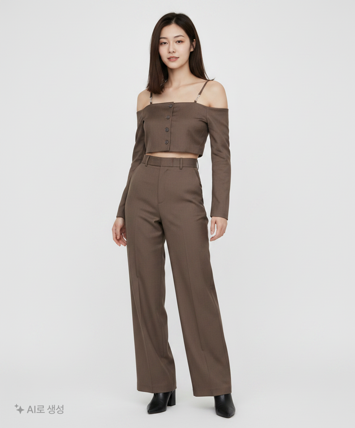 큐리티(CURETTY) C OFF SHOULDER BUTTON TOP_BROWN S