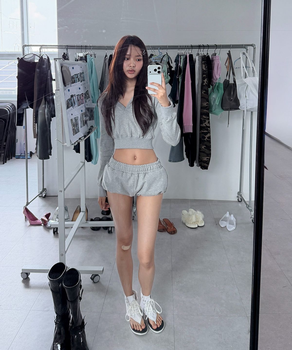 오도어(ODOR) Molly bubble shorts - Melange Grey