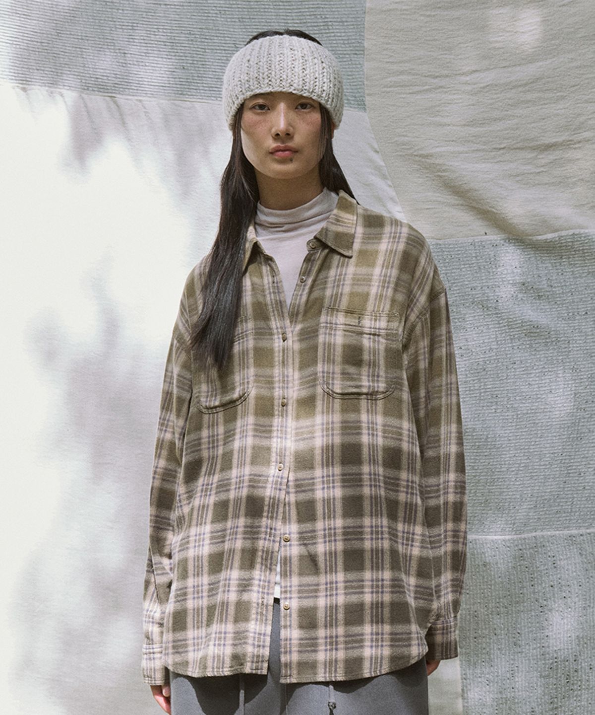 모노크롬(MONOCHROME) selling check shirt (khaki)