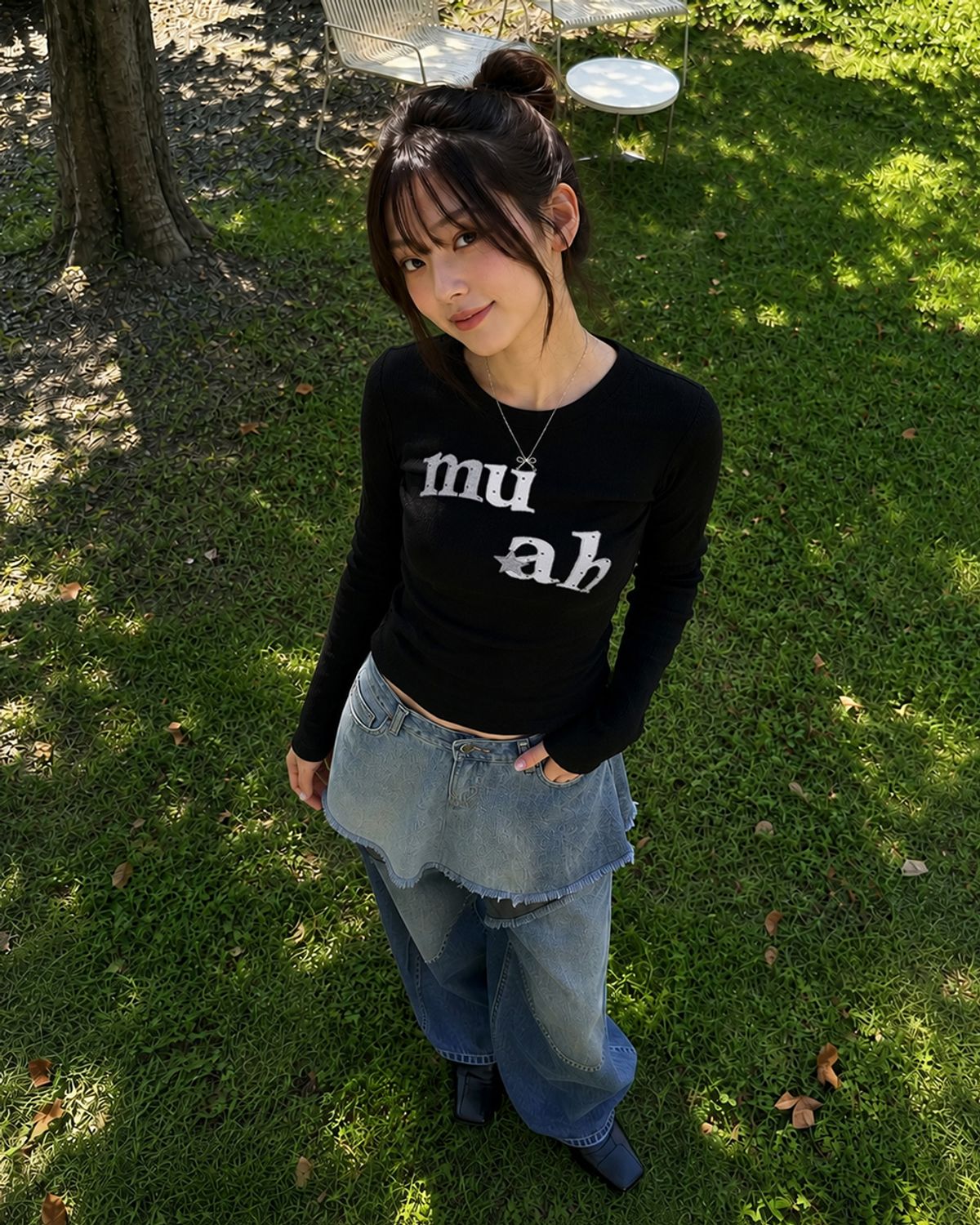 무아무아(MUAHMUAH) 도트 스타 패치 긴팔 티셔츠 [블랙]