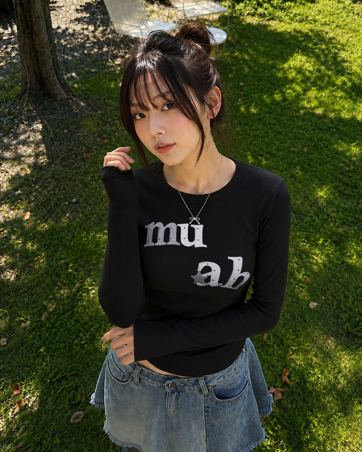 무아무아(MUAHMUAH) 도트 스타 패치 긴팔 티셔츠 [블랙]