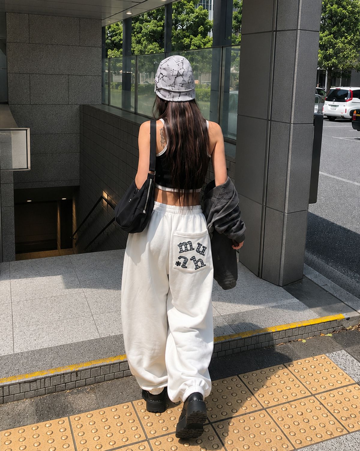 무아무아(MUAHMUAH) 패치 포켓 와이드 밴딩팬츠 [화이트]