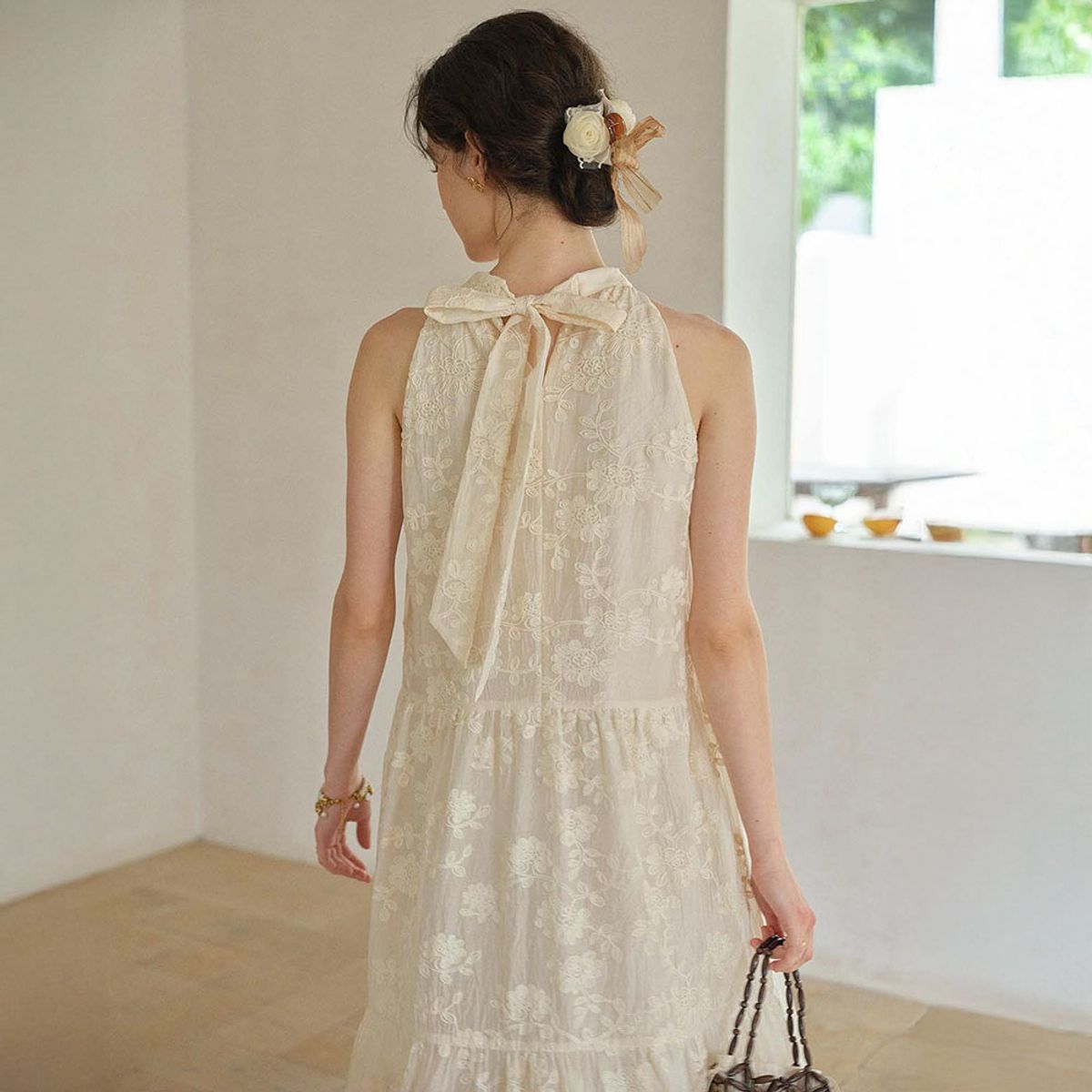 심플레트로(SIMPLE RETRO) SR_Halter-neck vacation maxi dress