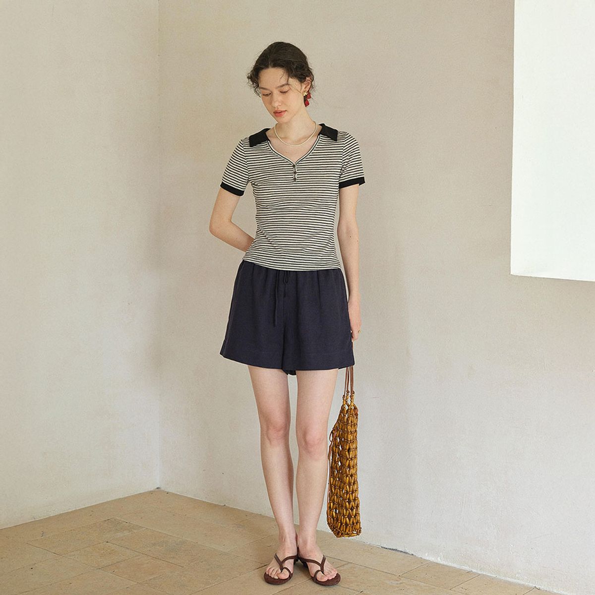 심플레트로(SIMPLE RETRO) SR_Color-block stripe top