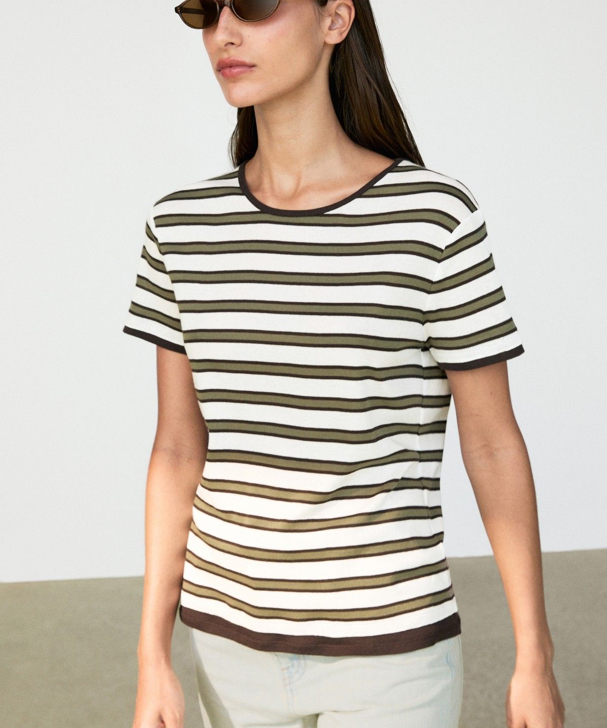 마시모두띠(MASSIMO DUTTI) 100% 코튼 반팔 스트라이프 티셔츠