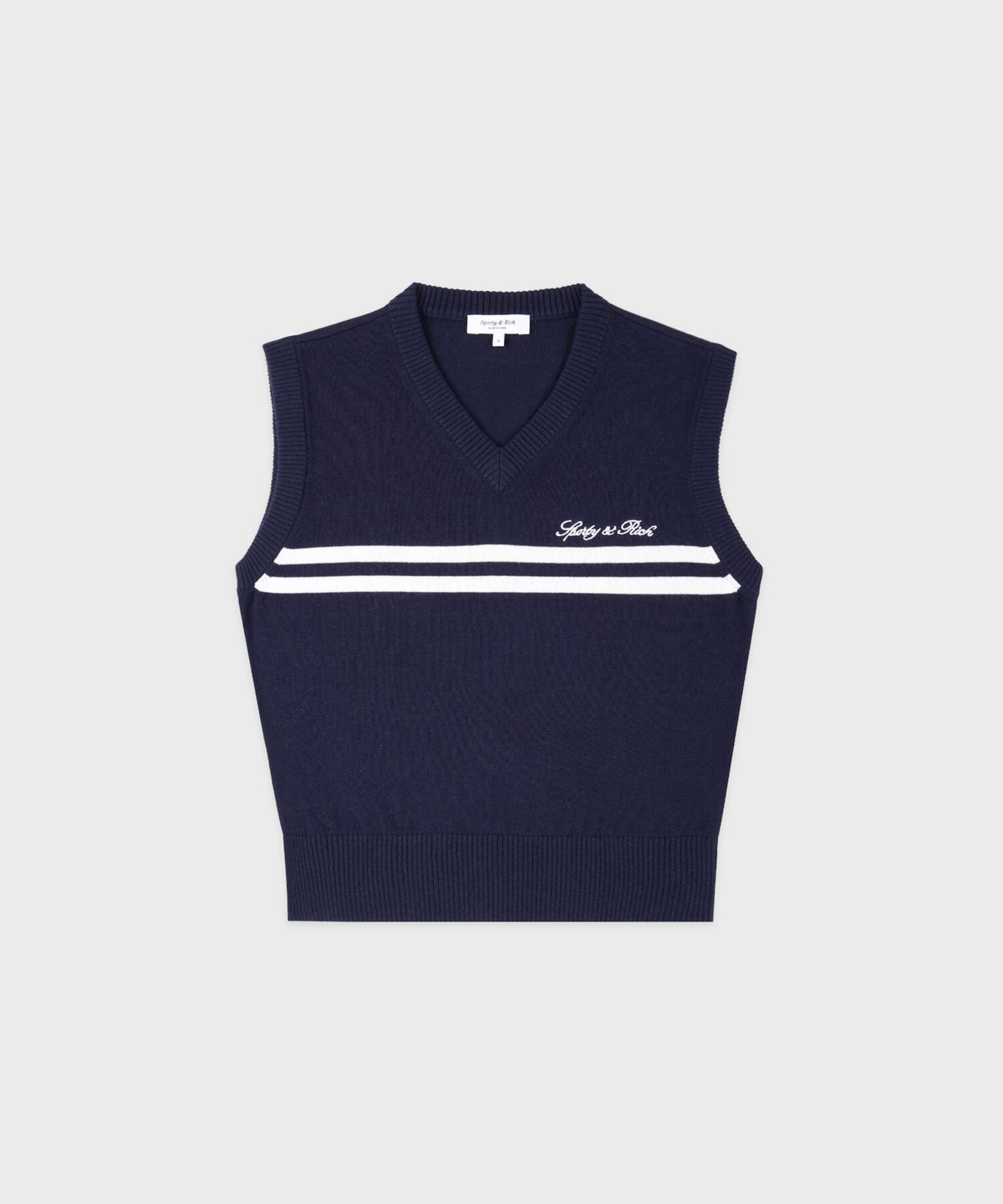 스포티앤리치(SPORTY&RICH) 시그니쳐 로고 니트 베스트 - 네이비 R265AWV001