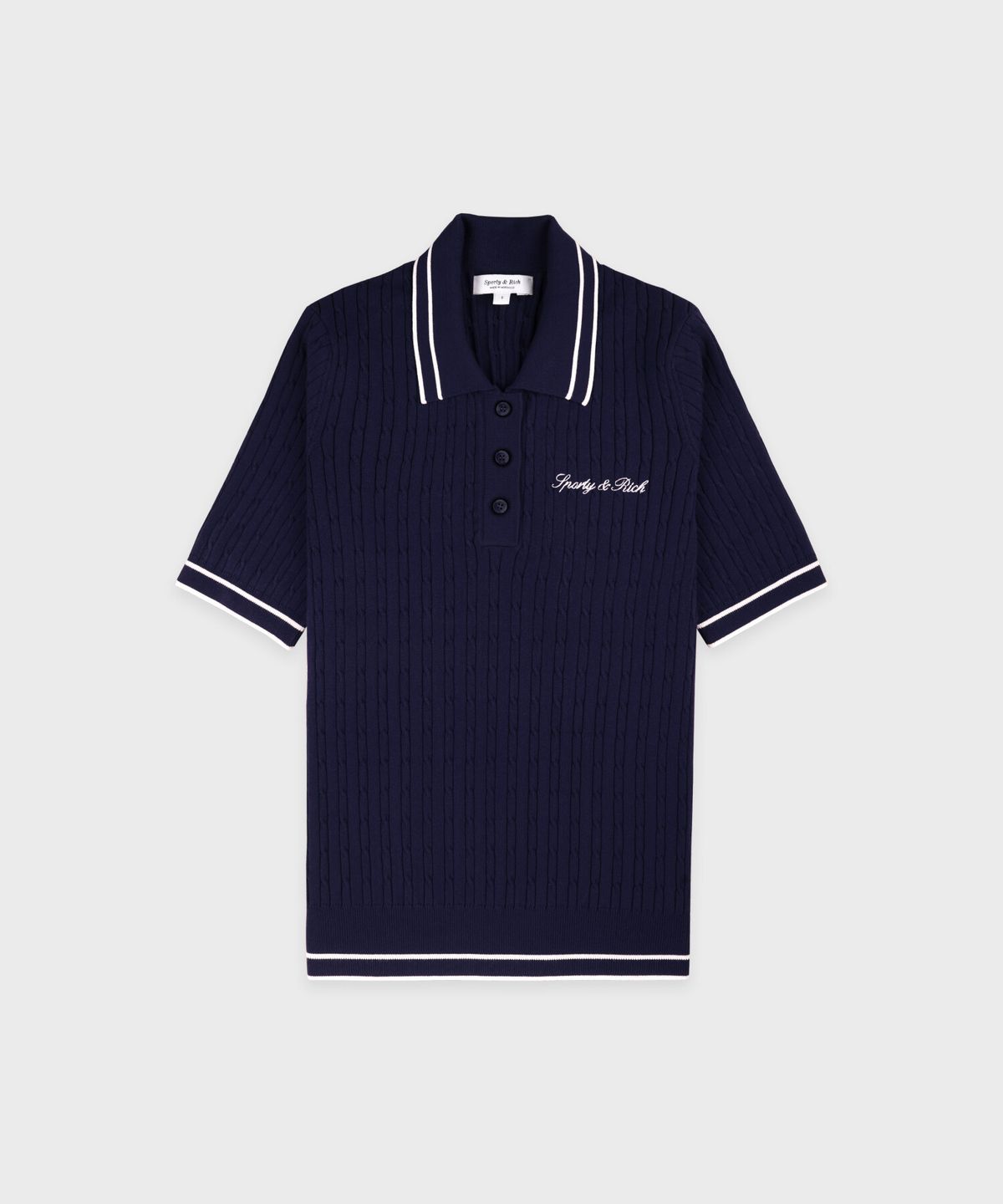 스포티앤리치(SPORTY&RICH) 시그니쳐 로고 미니 케이블 폴로 - 네이비 R265AW2008