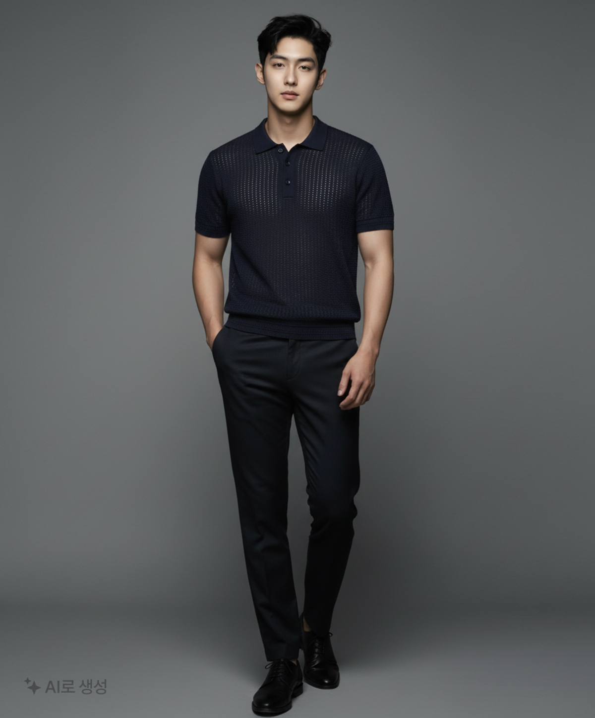 메종미네드(MAISON MINED) SAINT BLACK KNIT HALF SHIRTS