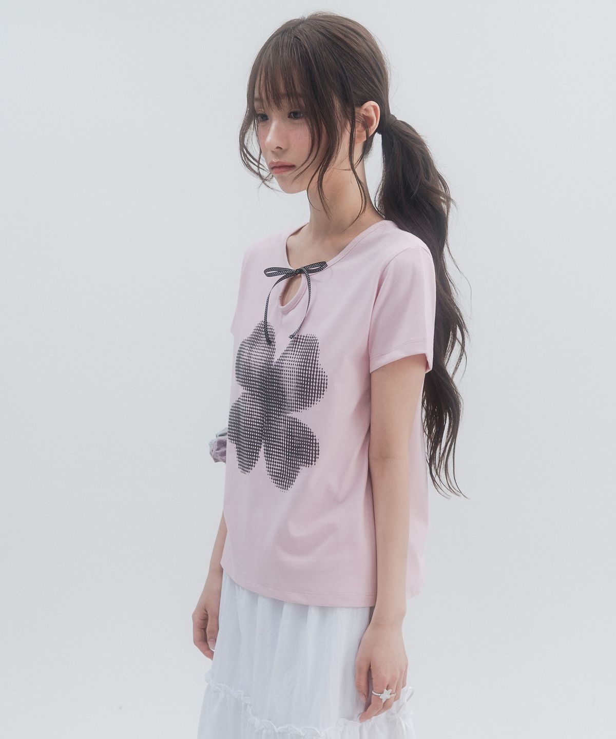 하이스쿨디스코(HIGH SCHOOL DISCO) 하이스쿨 로고 리본 티셔츠_핑크