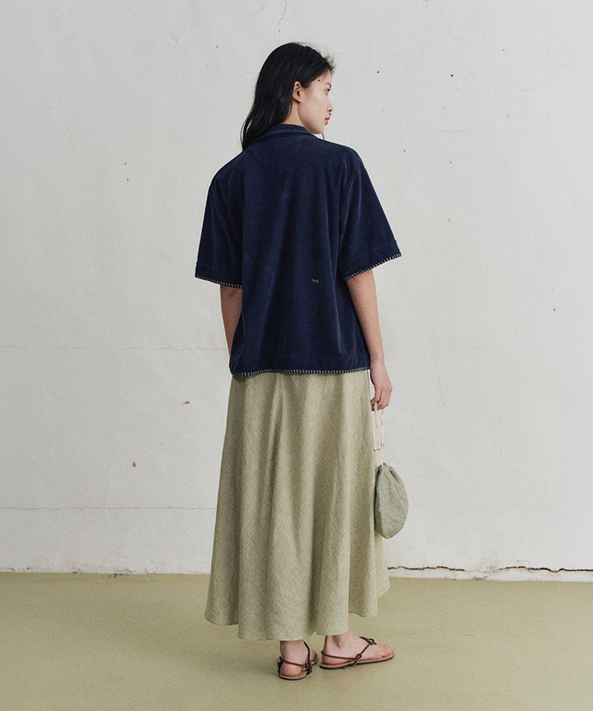 모노크롬(MONOCHROME) beze button check skirt (green)