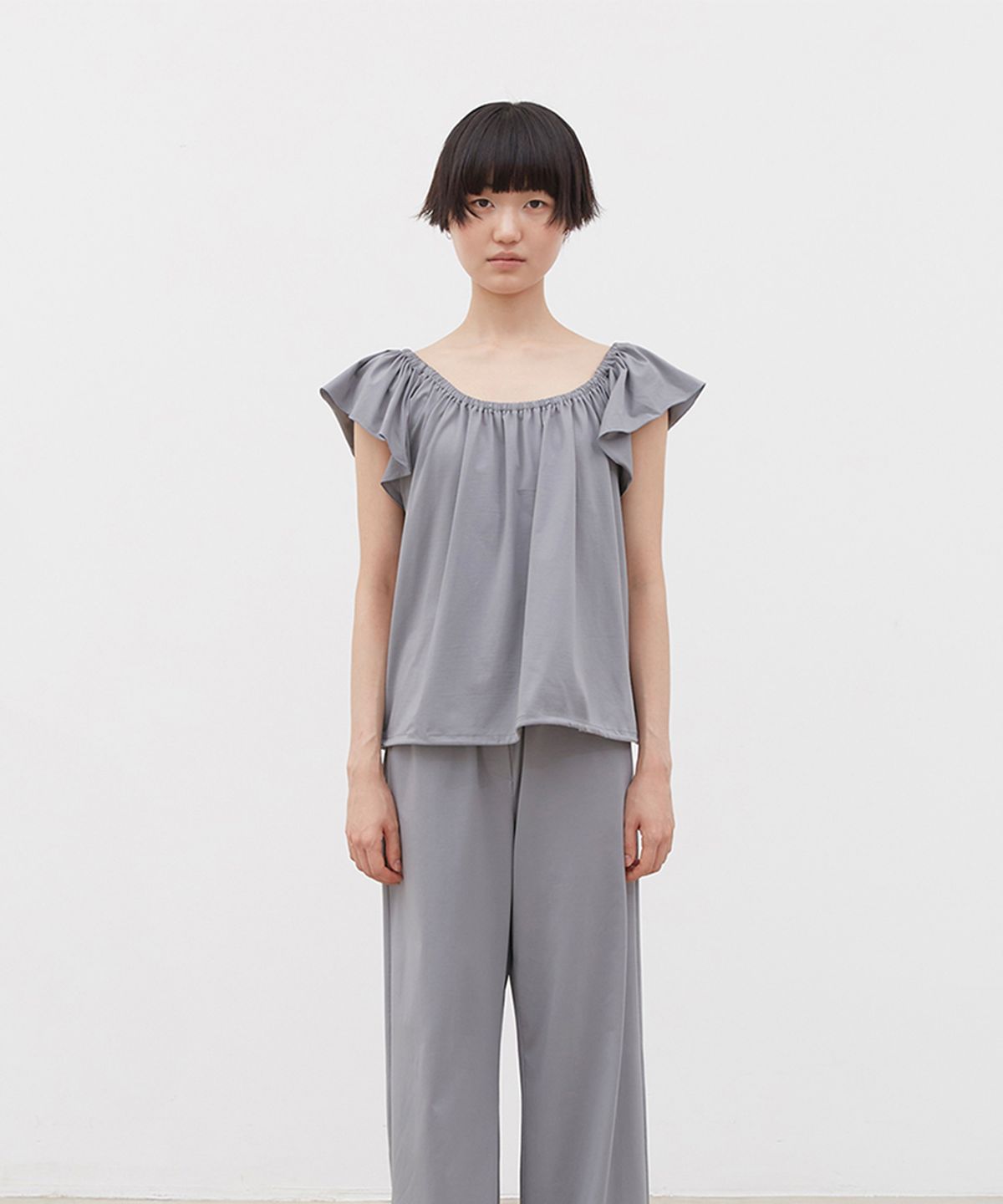 코스모스(COSMOSS) SOFT SHIRRING TOP (HETHER GREY)