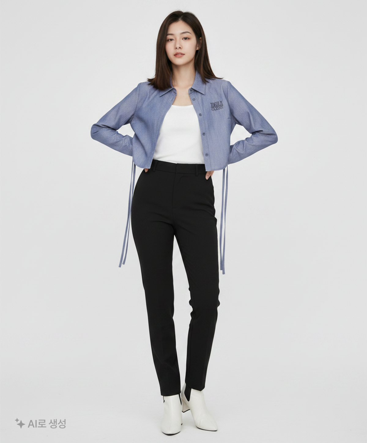 델리센트(DELICCENT) 사이드 스트링 크롭 셔츠 [BLUE] FREE