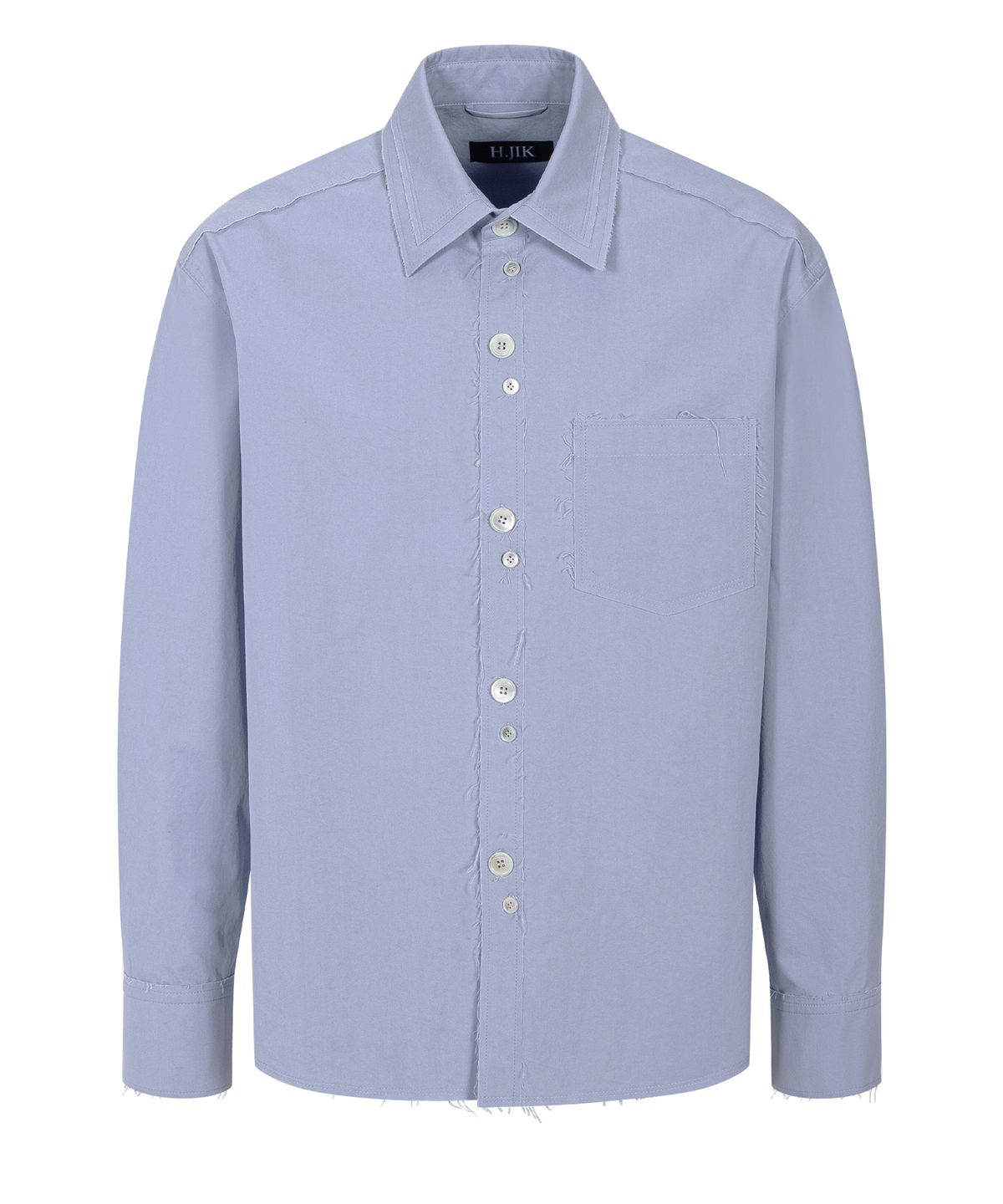 에이치직(H.JIK) Raw-Edge Irregular Button Shirt - Dusty Blue
