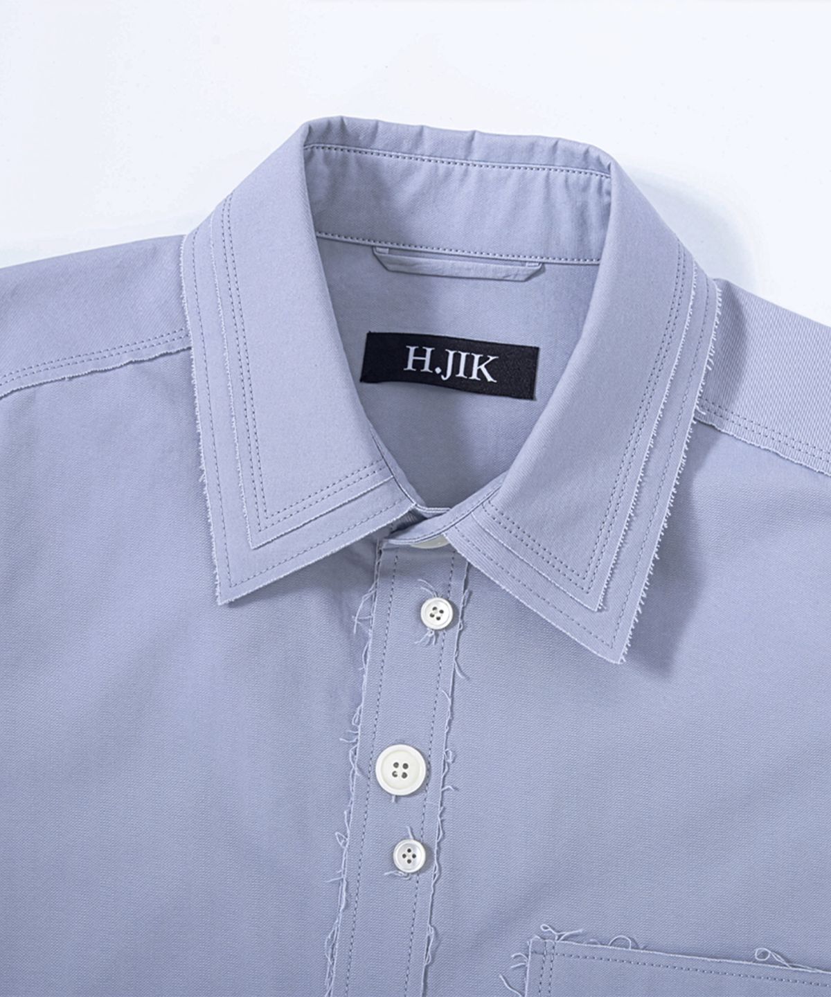 에이치직(H.JIK) Raw-Edge Irregular Button Shirt - Dusty Blue