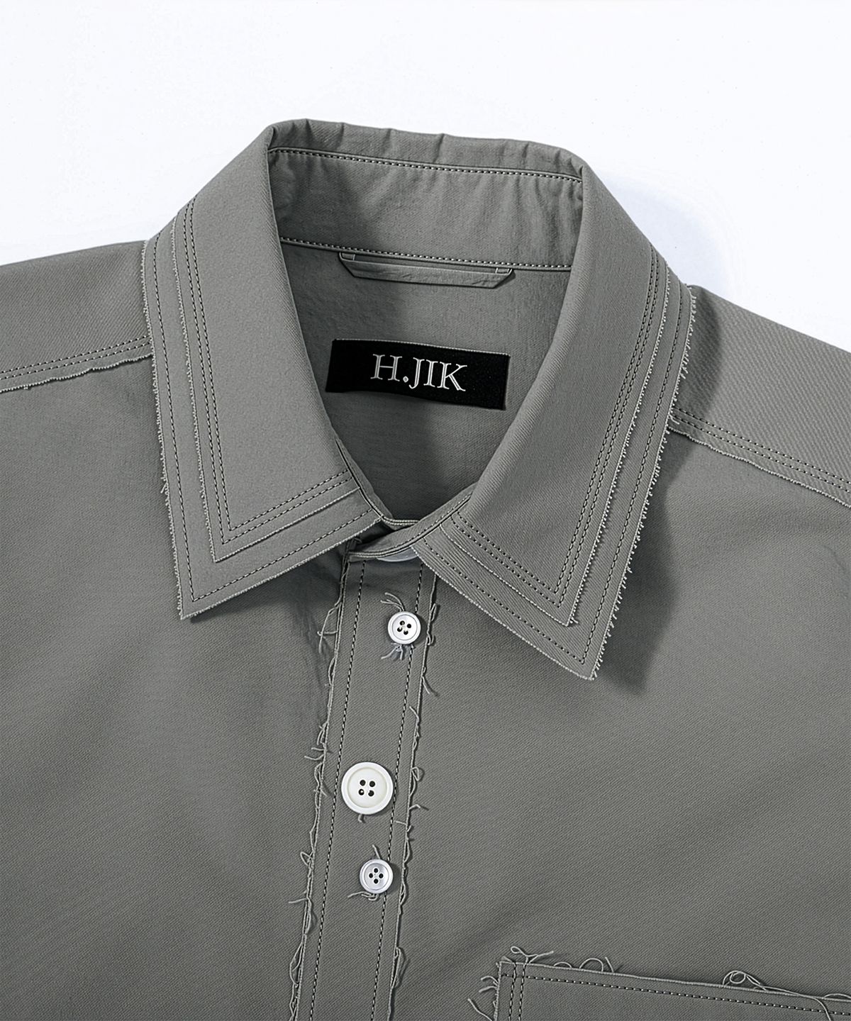 에이치직(H.JIK) Raw-Edge Irregular Button Shirt - Gray