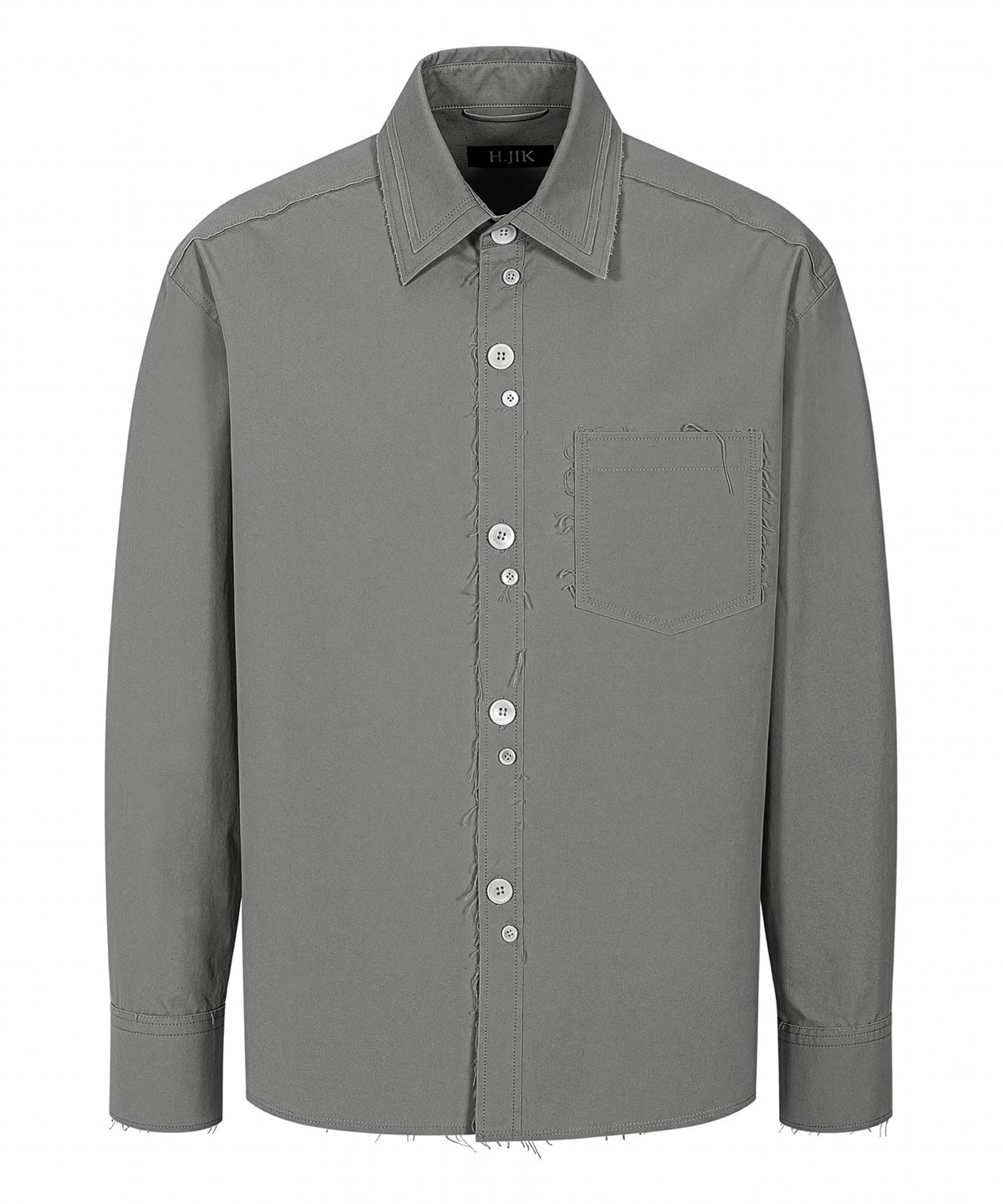 에이치직(H.JIK) Raw-Edge Irregular Button Shirt - Gray