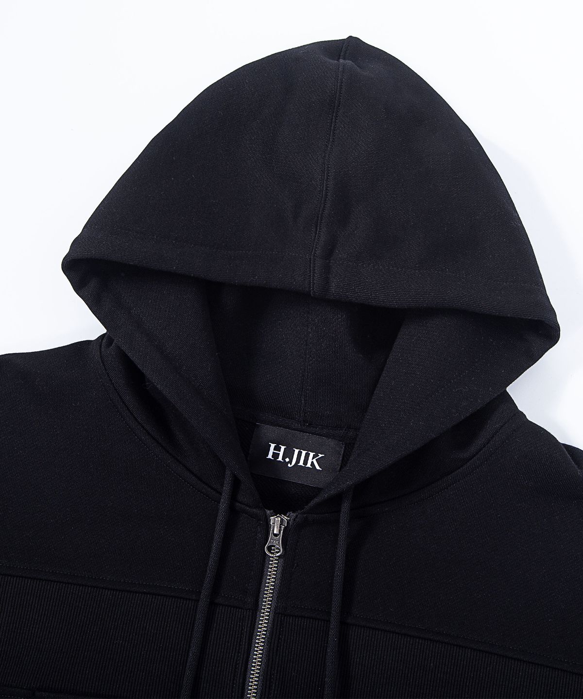 에이치직(H.JIK) Deconstructed Rib Panel Zip-up Hoodie- Black