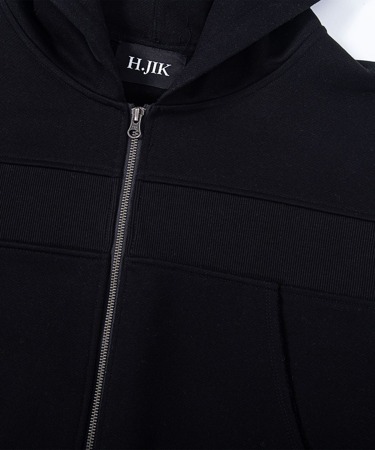 에이치직(H.JIK) Deconstructed Rib Panel Zip-up Hoodie- Black