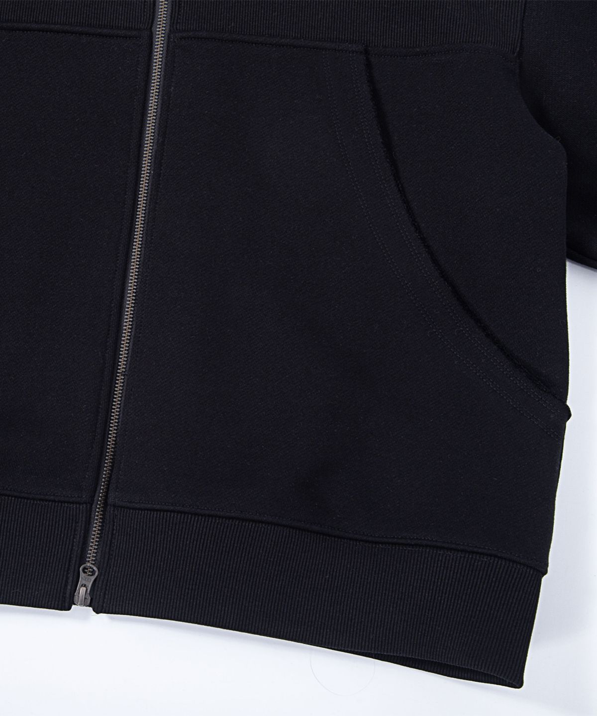 에이치직(H.JIK) Deconstructed Rib Panel Zip-up Hoodie- Black