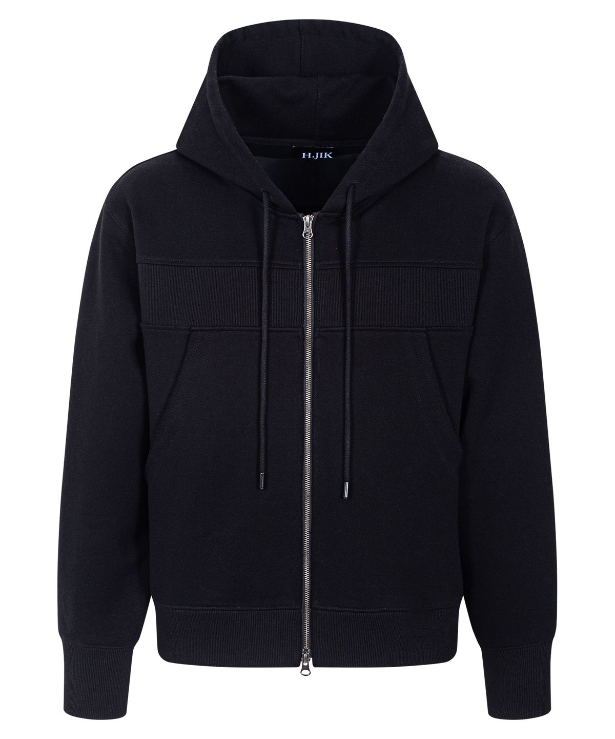 에이치직(H.JIK) Deconstructed Rib Panel Zip-up Hoodie- Black