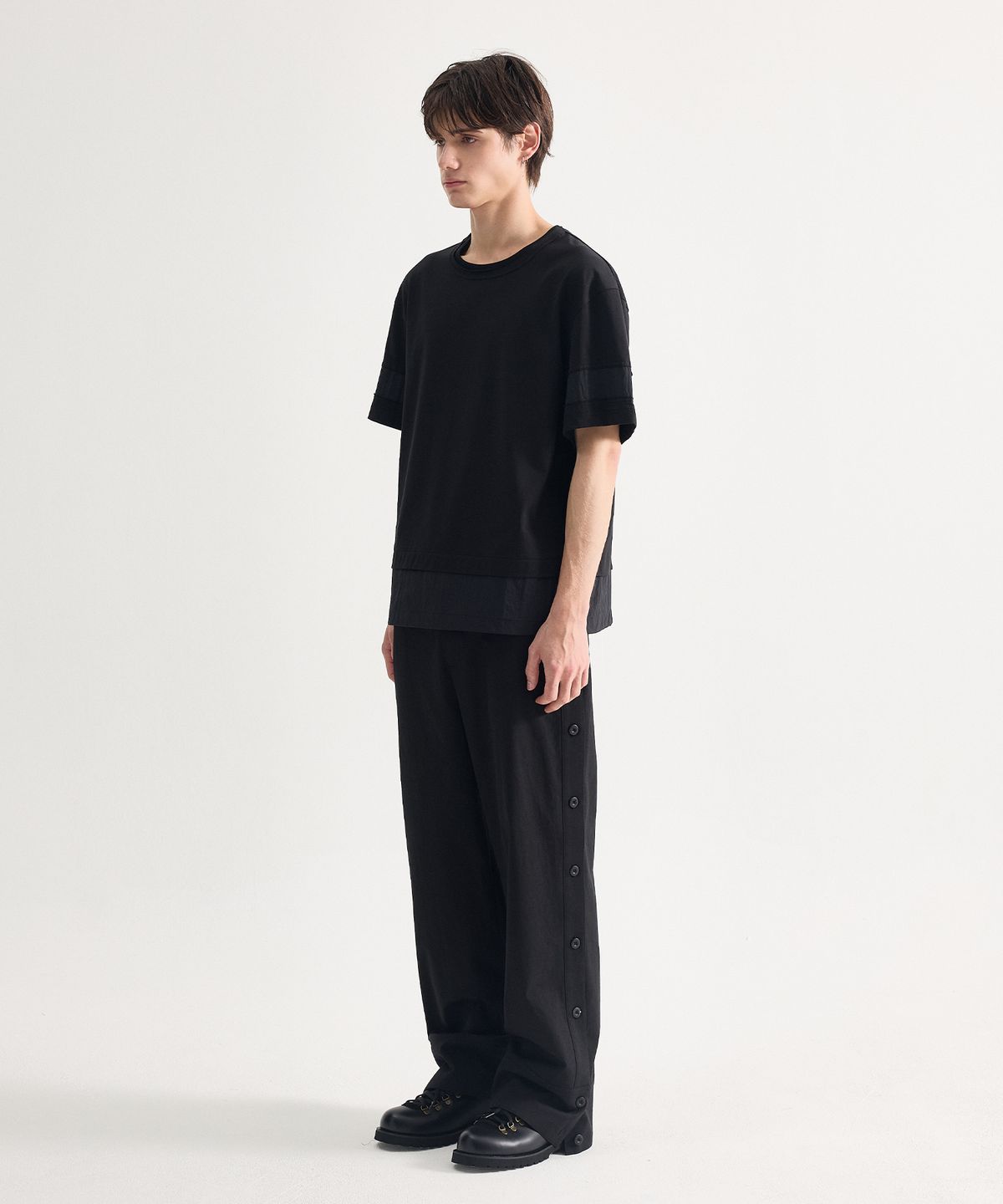 에이치직(H.JIK) Side Placket Cuff Wide Trousers - Black