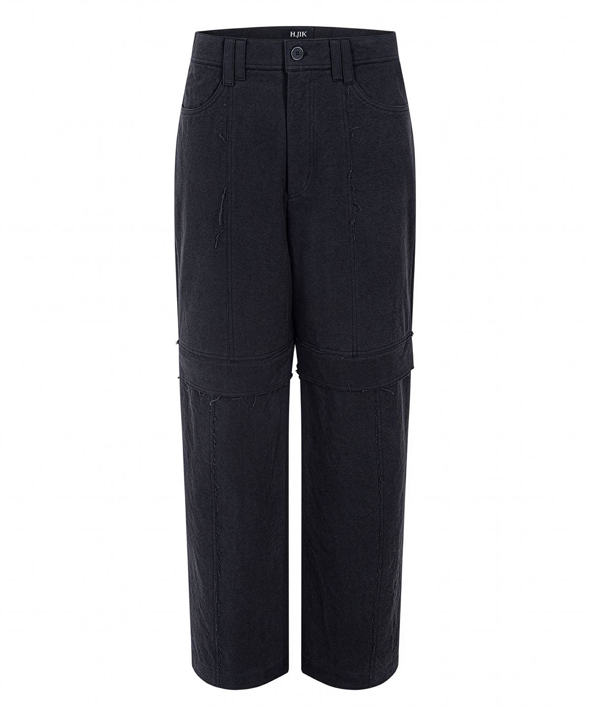 에이치직(H.JIK) Raw-edge Transformable Knee Zip Trousers - Dusty Black