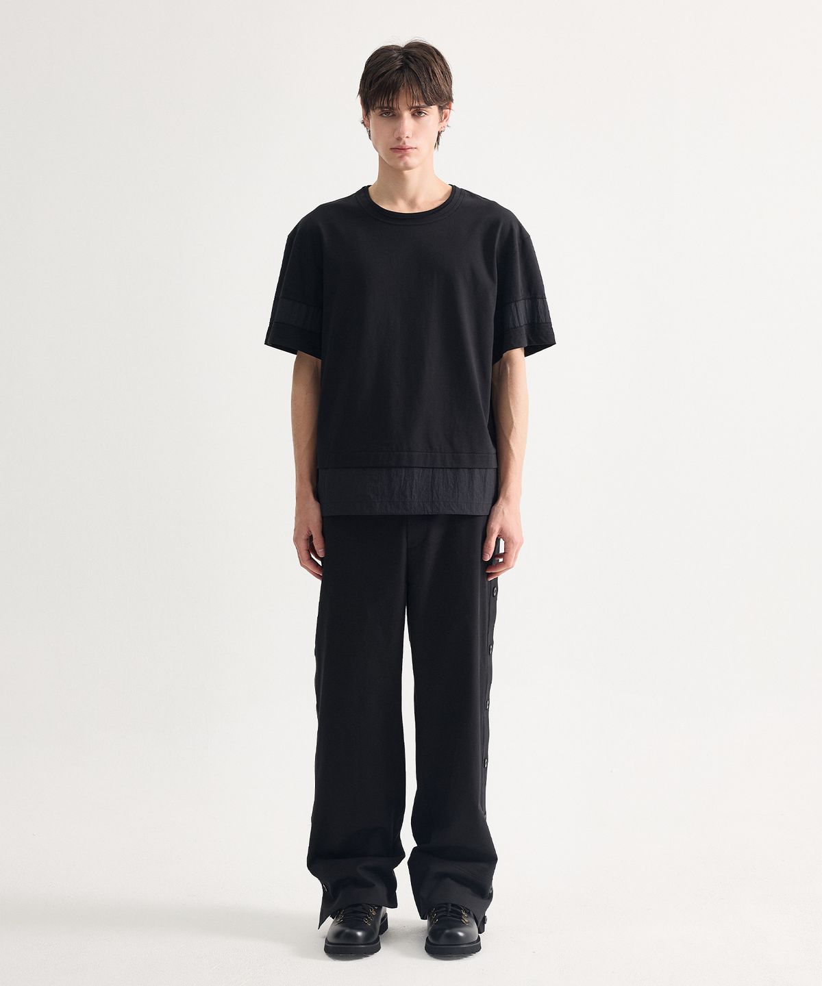 에이치직(H.JIK) Multi Raw-edge Panelled T-shirt-Black